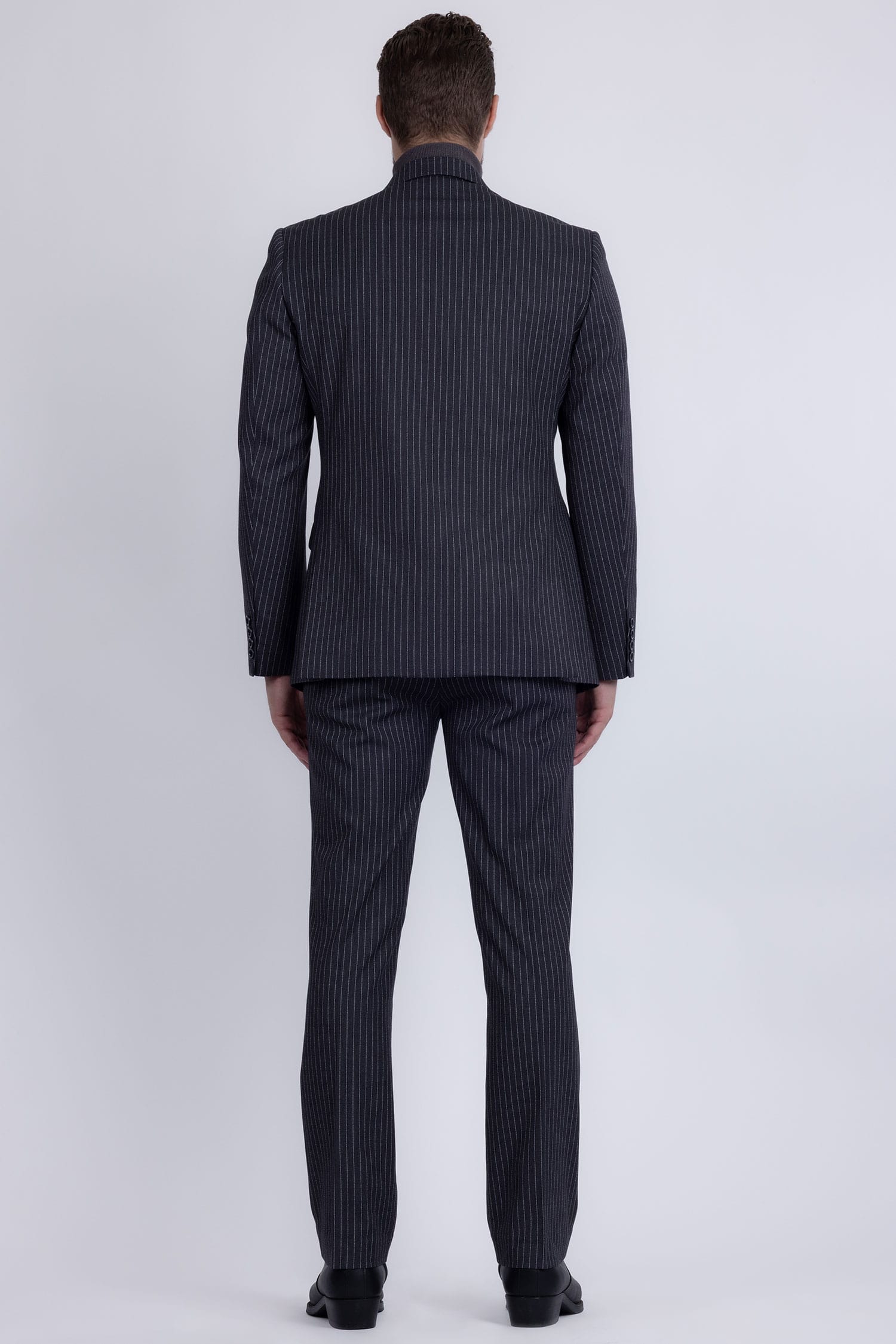 Barabas Men's Pinstripe Double Breasted Shawl Lapel Suit 6SU03 Grey White