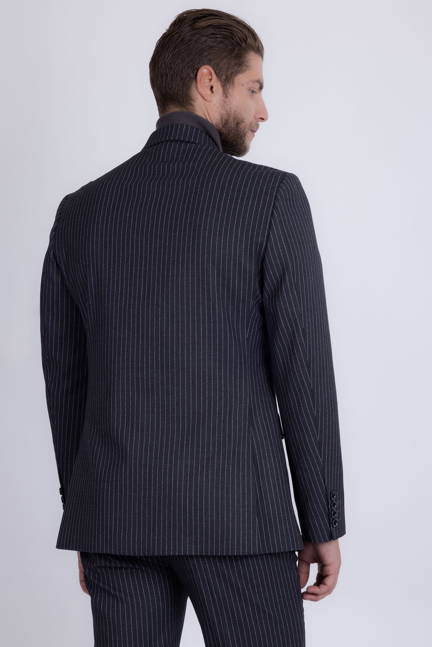 Barabas Men's Pinstripe Double Breasted Shawl Lapel Suit 6SU03 Grey White