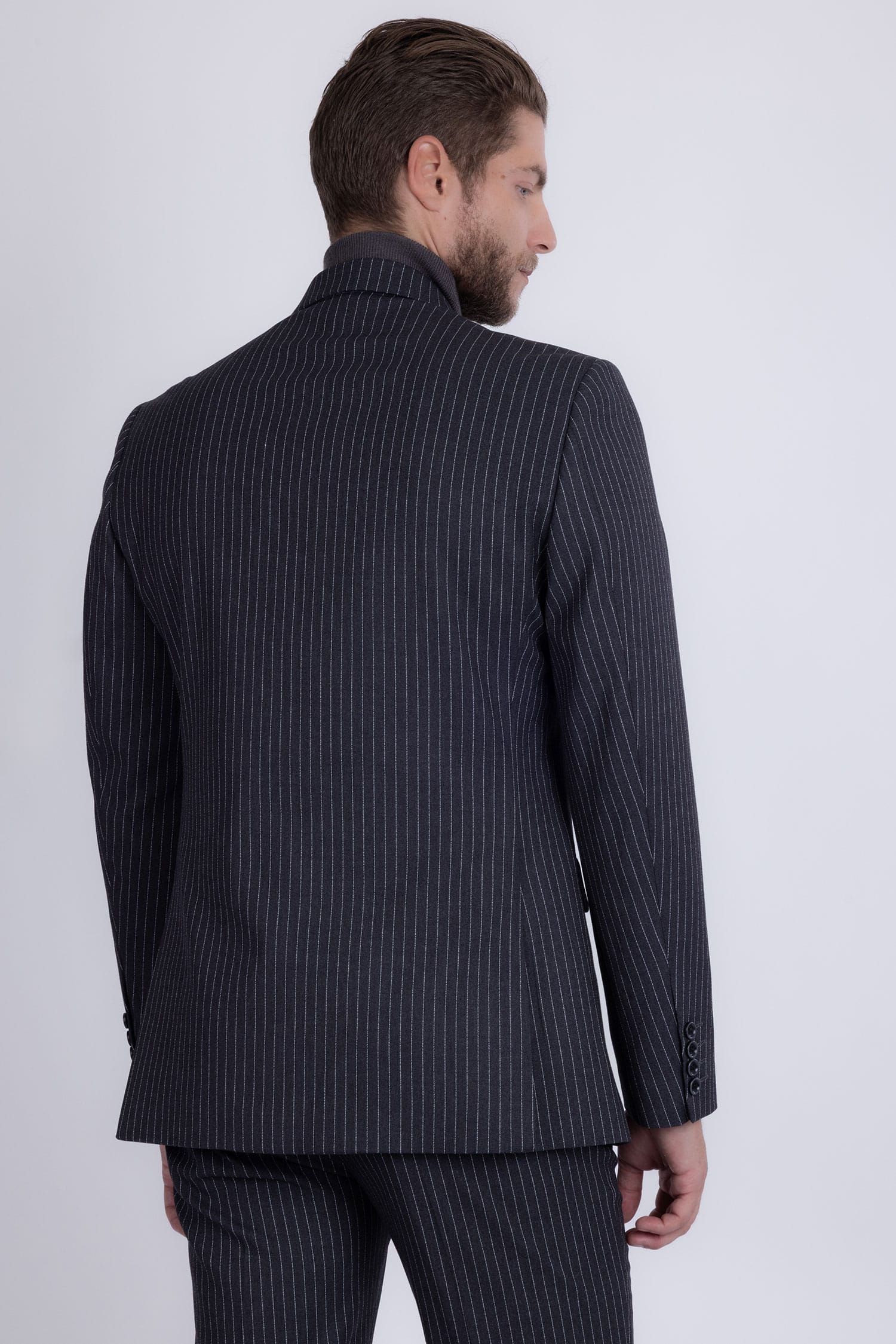 Barabas Men's Pinstripe Double Breasted Shawl Lapel Suit 6SU03 Grey White