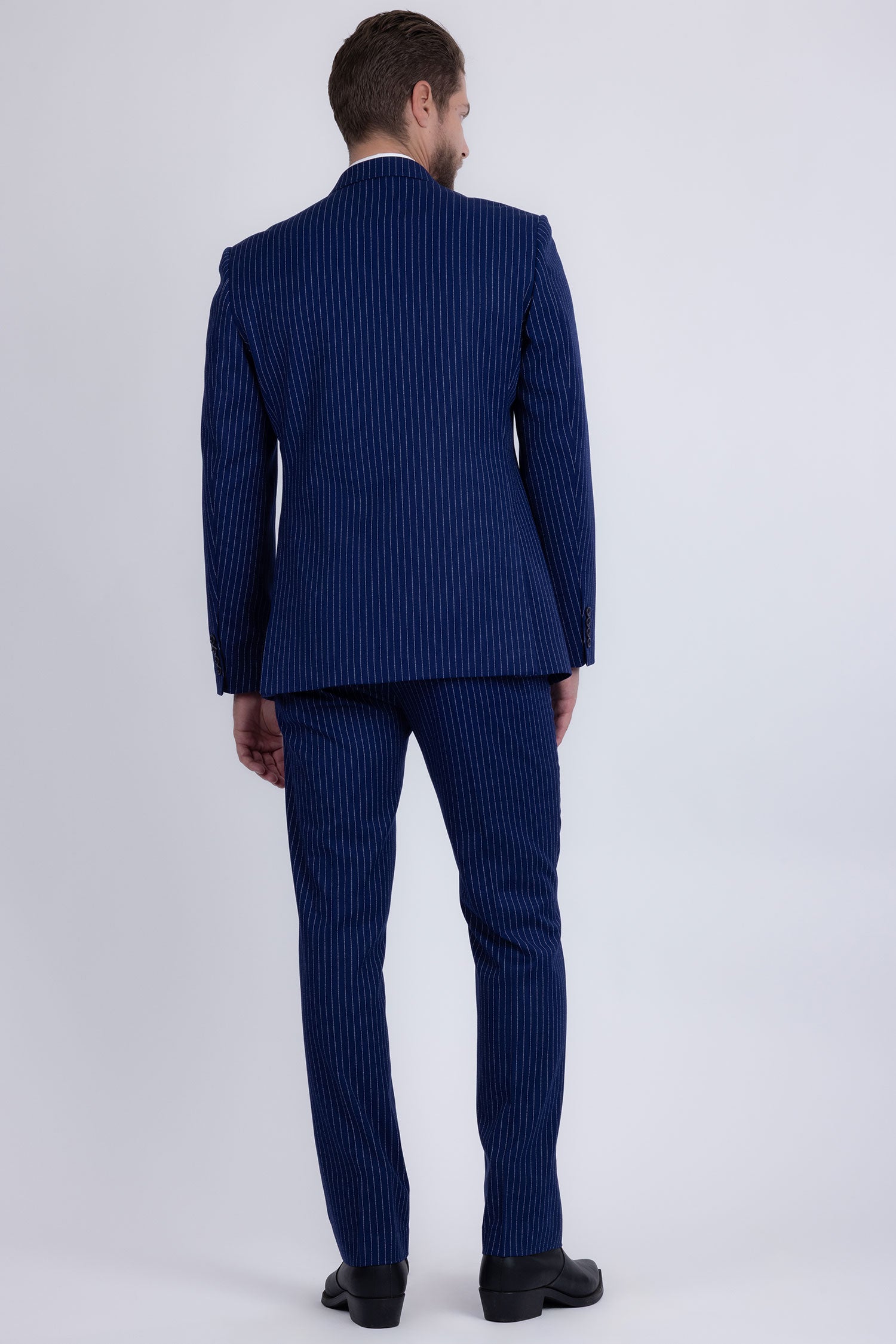 Barabas Men's Pinstripe Double Breasted Shawl Lapel Suit 6SU03 Royal White