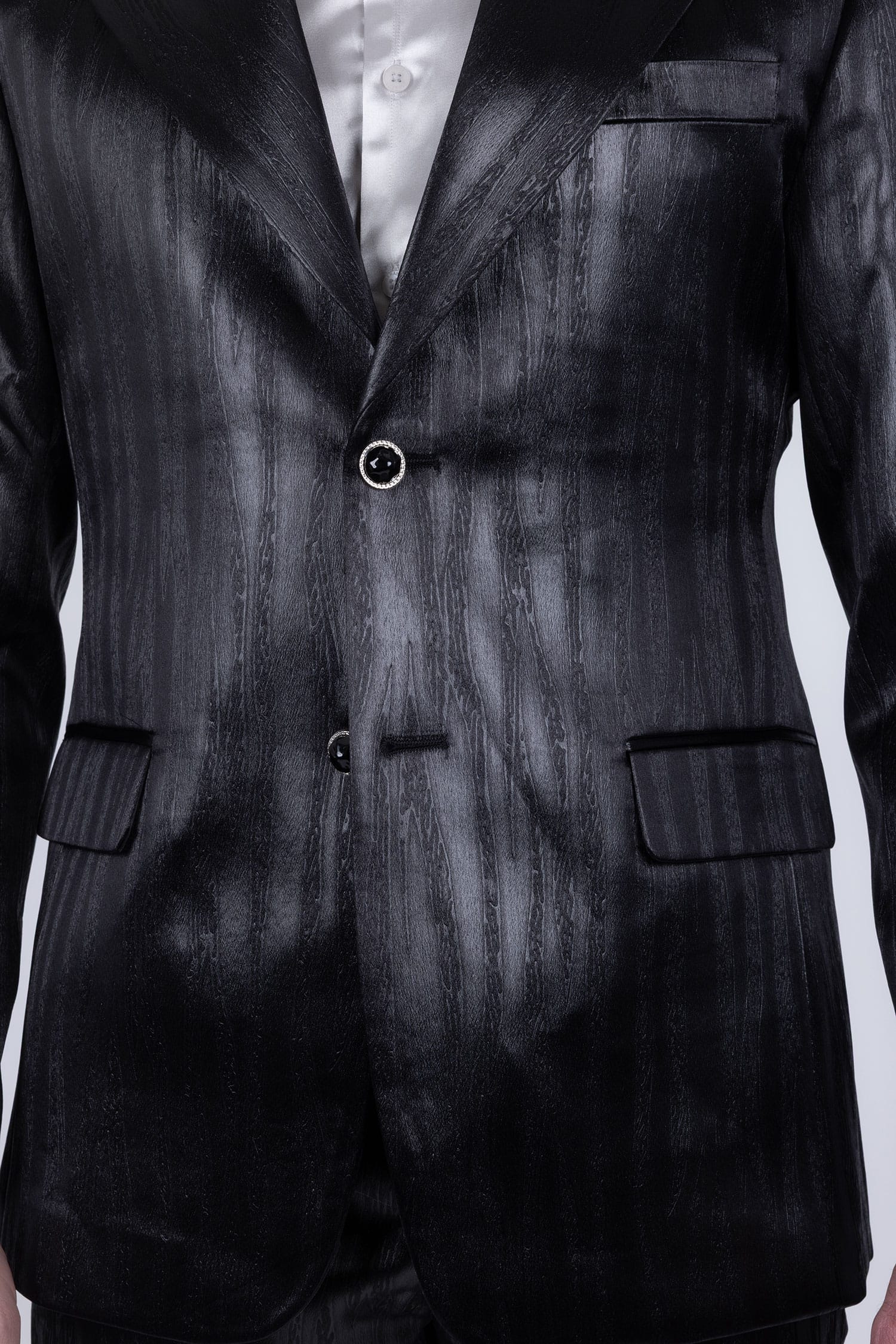 Barabas Men's Shiny Metallic Striped Pattern Notch Wide Lapel Suit 6SU04 Black