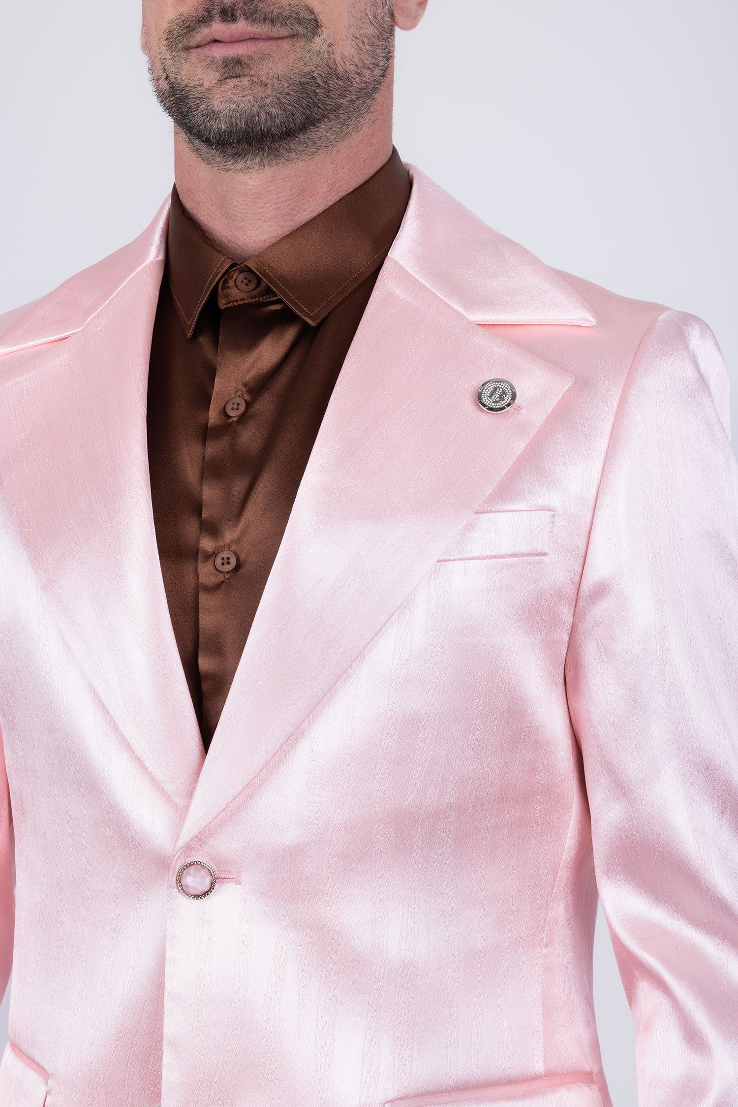 Barabas Men's Shiny Metallic Striped Pattern Notch Wide Lapel Suit 6SU04 Peach