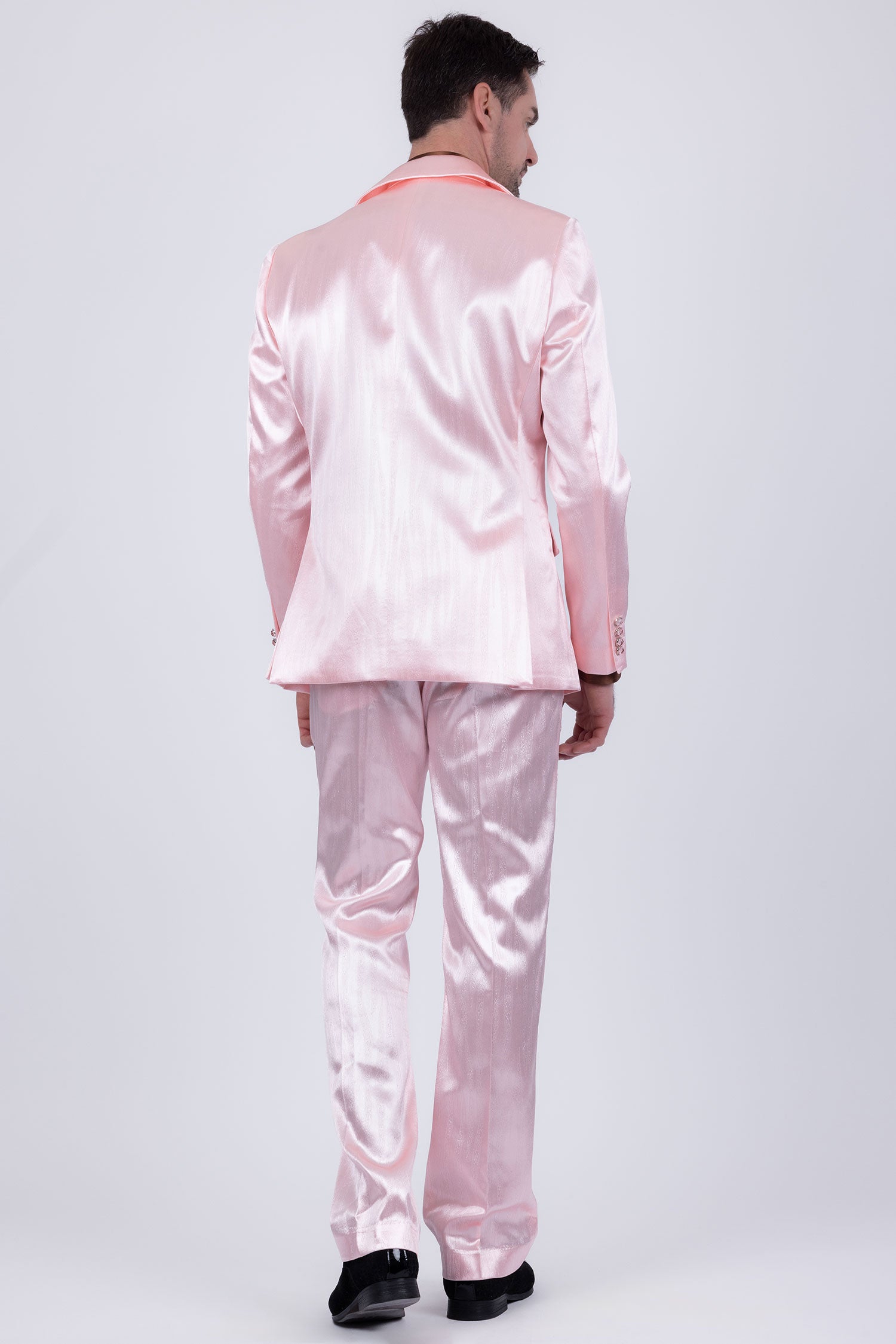 Barabas Men's Shiny Metallic Striped Pattern Notch Wide Lapel Suit 6SU04 Pink