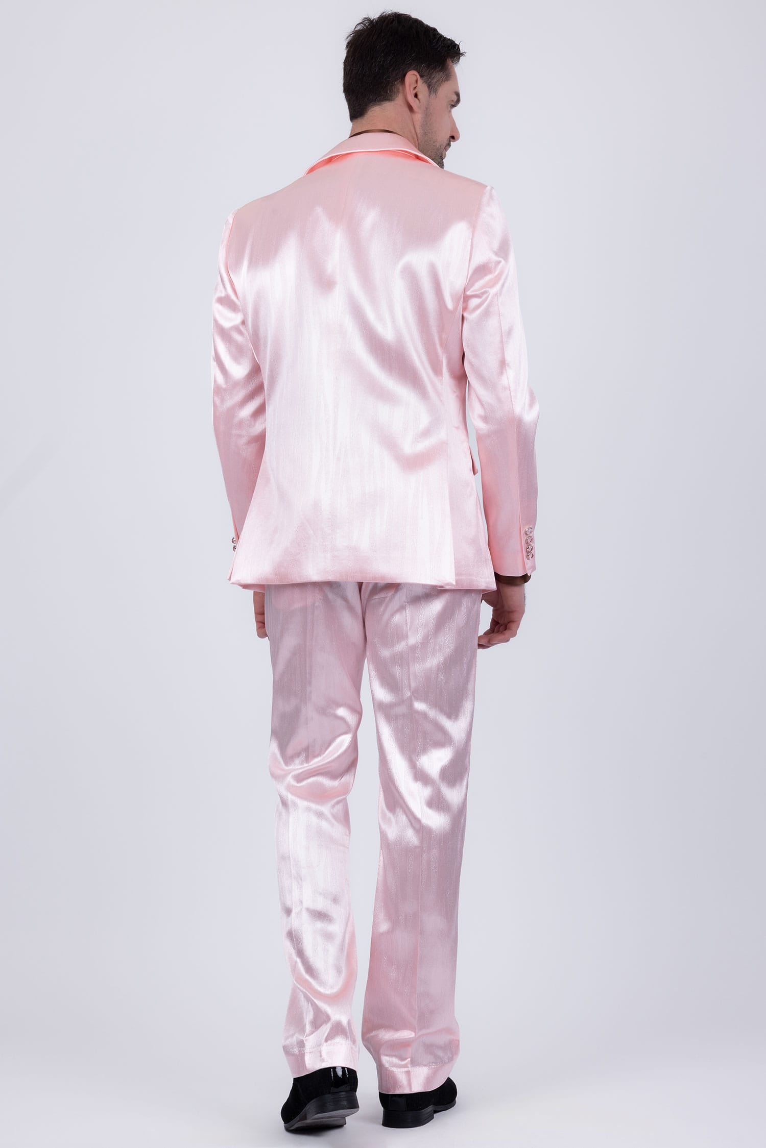 Barabas Men's Shiny Metallic Striped Pattern Notch Wide Lapel Suit 6SU04 Pink
