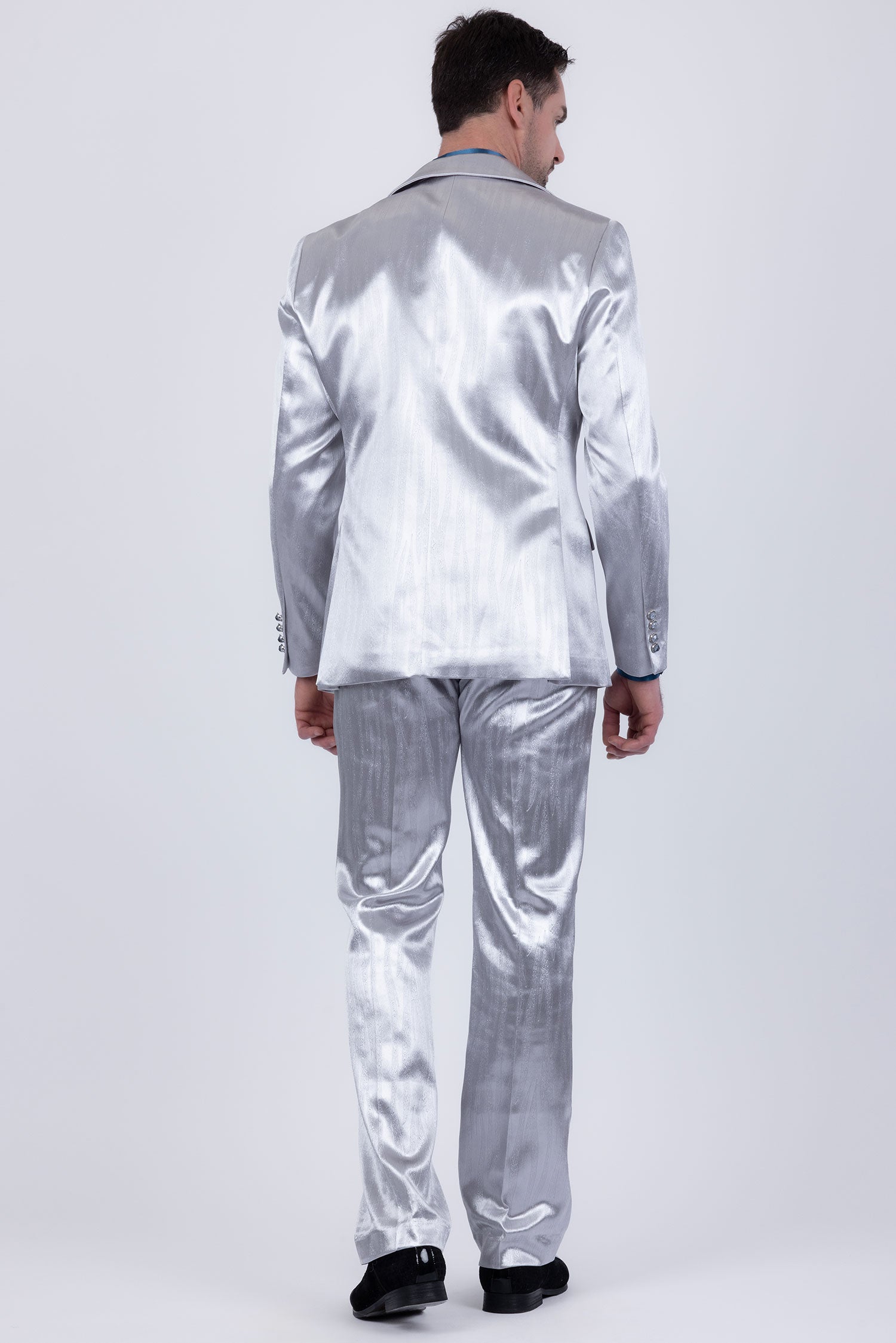 Barabas Men's Shiny Metallic Striped Pattern Notch Wide Lapel Suit 6SU04