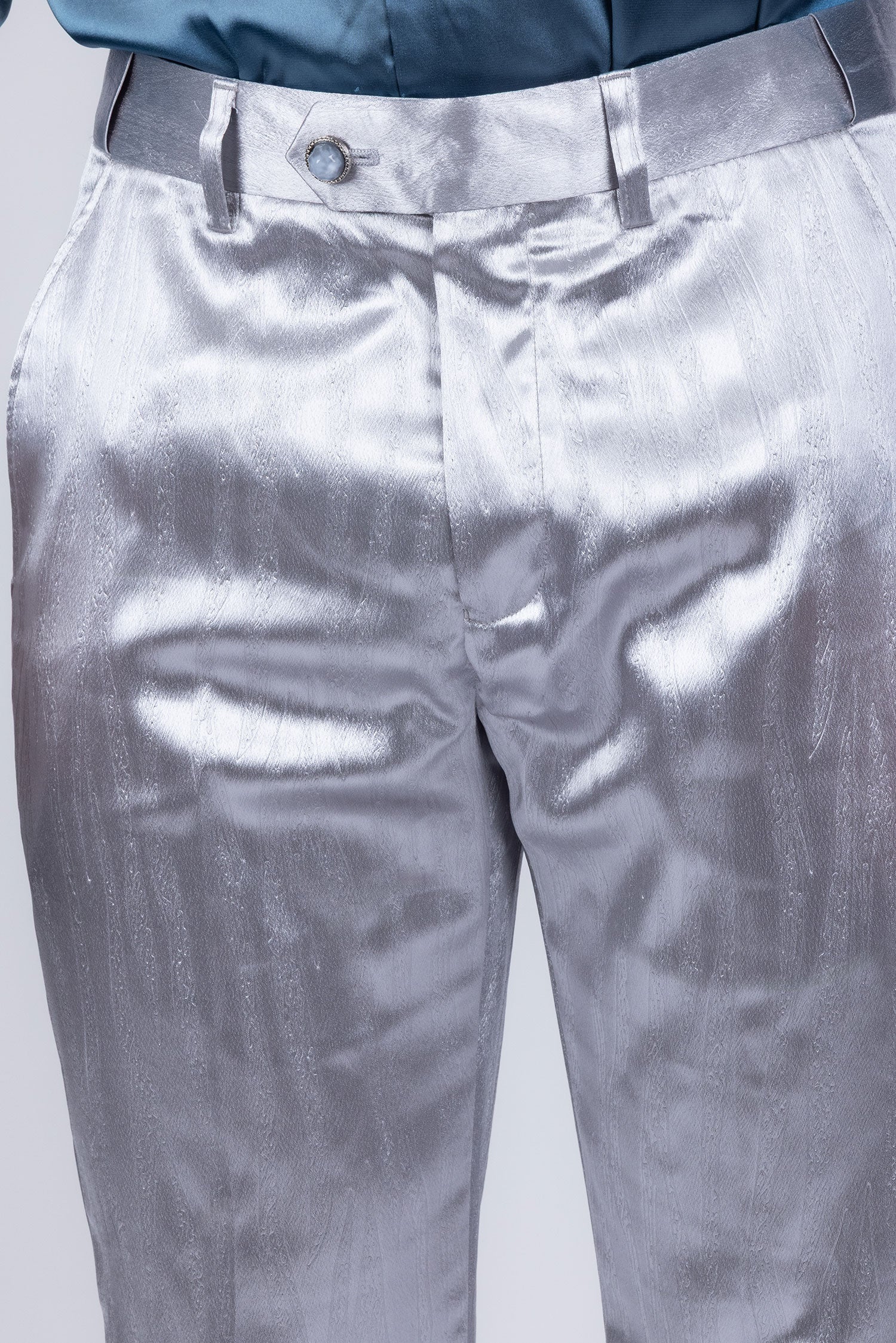 Barabas Men's Shiny Metallic Striped Pattern Notch Wide Lapel Suit 6SU04 Silver