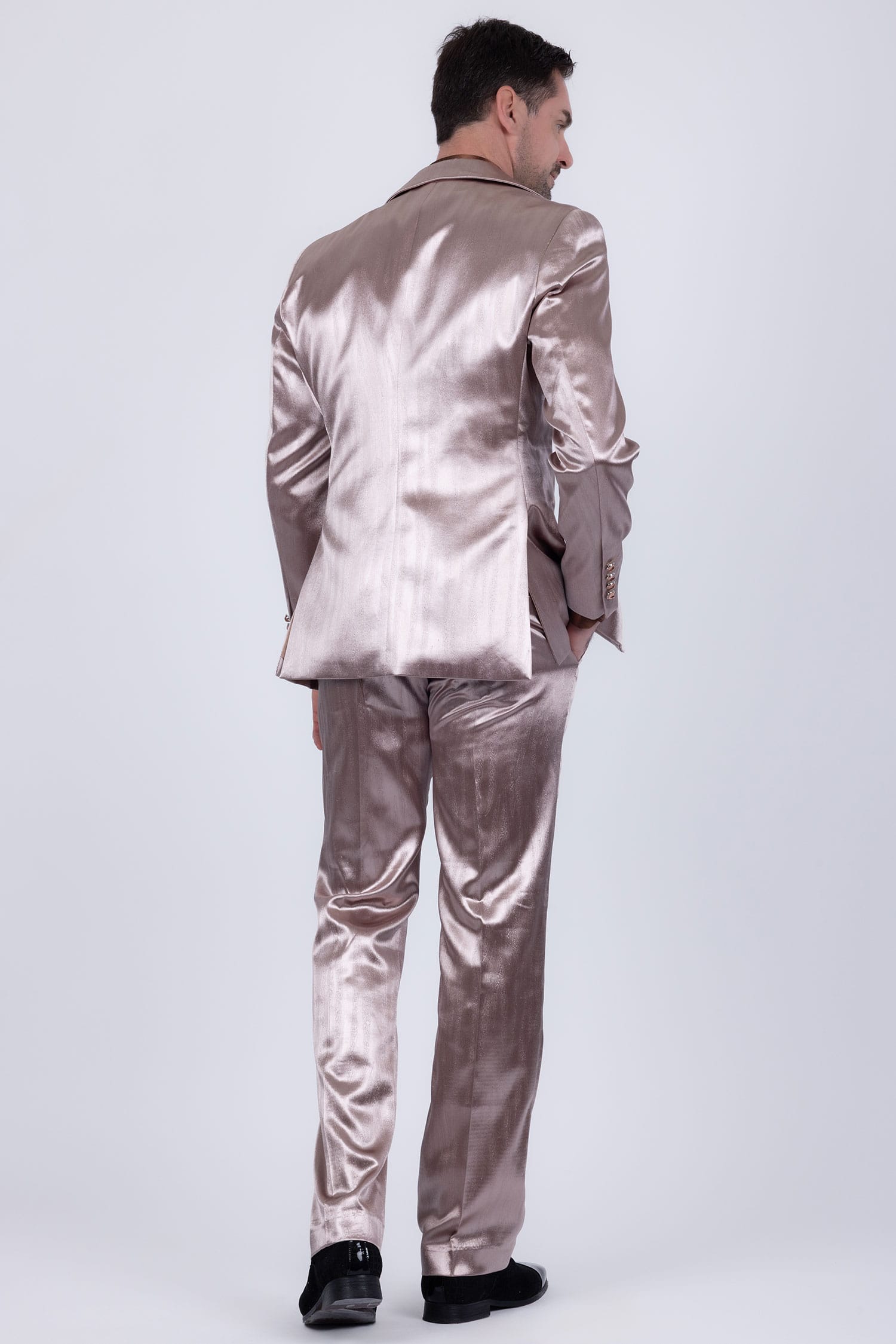 Barabas Men's Shiny Metallic Striped Pattern Notch Wide Lapel Suit 6SU04 Brown