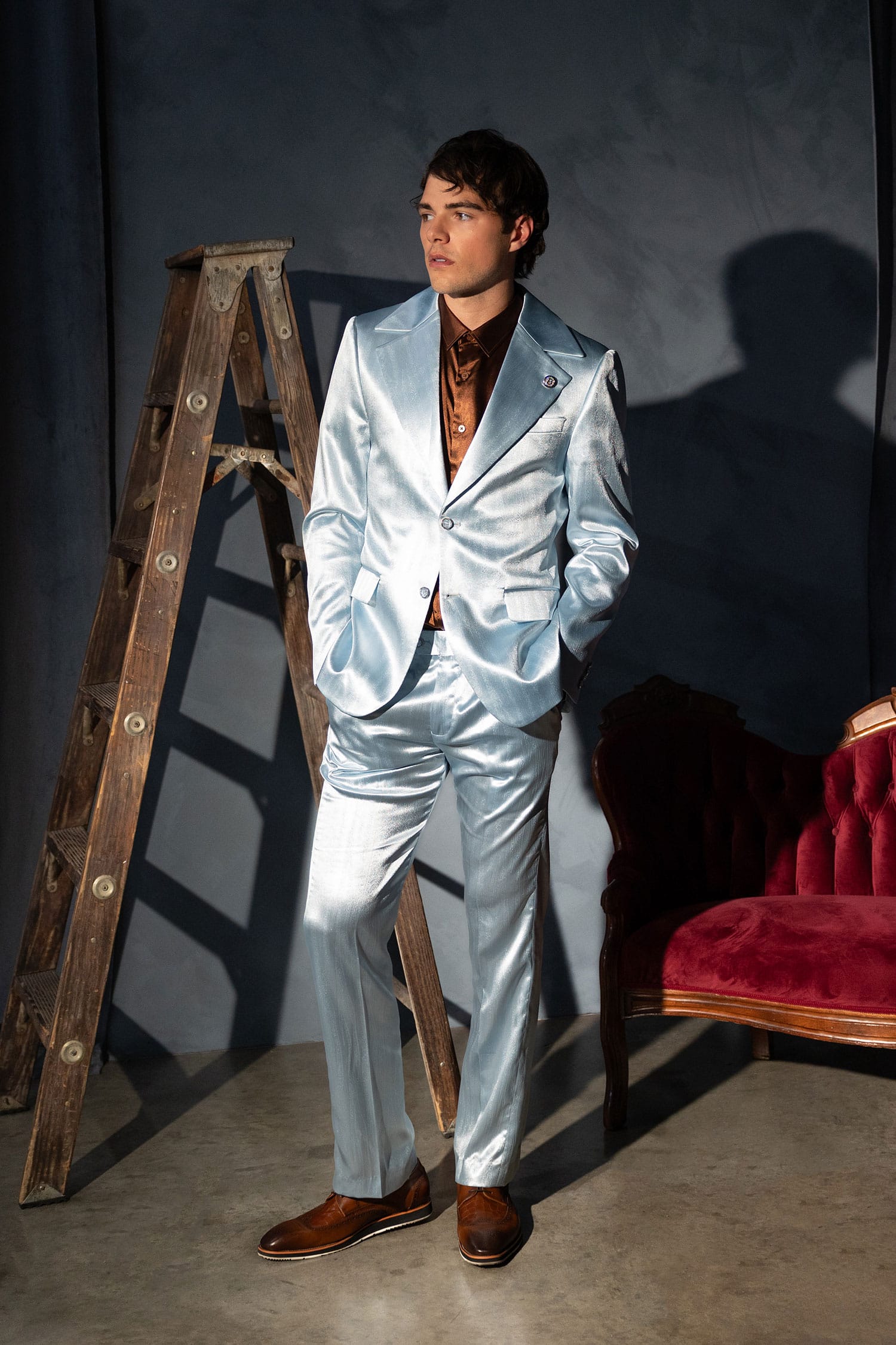 Barabas Men's Shiny Metallic Striped Pattern Notch Wide Lapel Suit 6SU04 Windsurfer
