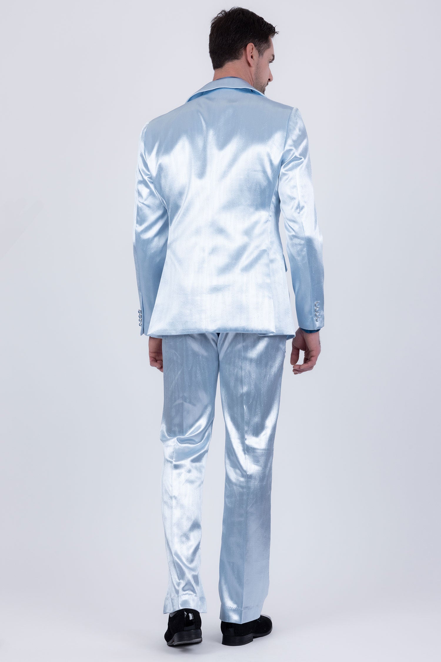 Barabas Men's Shiny Metallic Striped Pattern Notch Wide Lapel Suit 6SU04 Light Blue