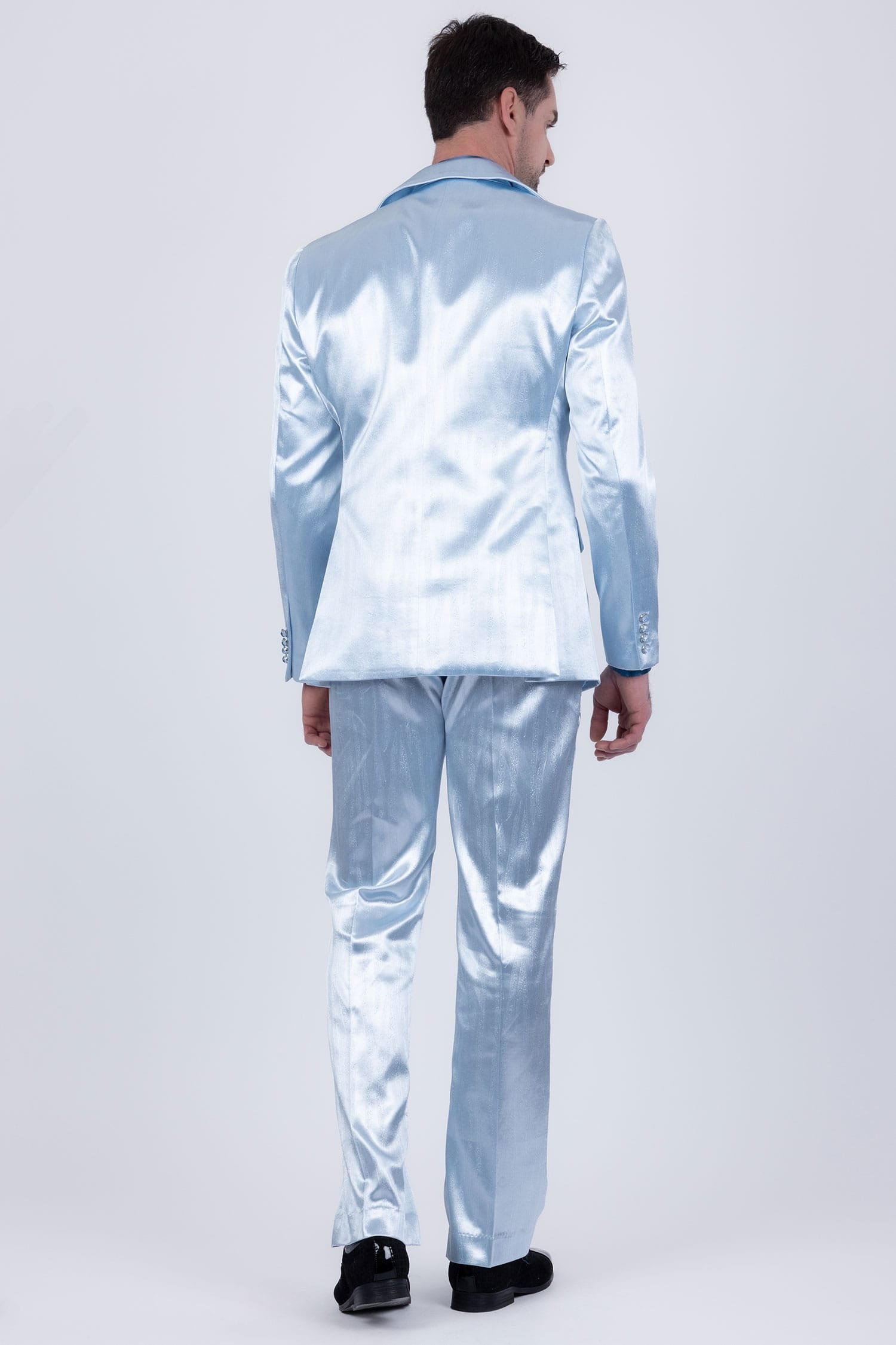 Barabas Men's Shiny Metallic Striped Pattern Notch Wide Lapel Suit 6SU04 Light Blue
