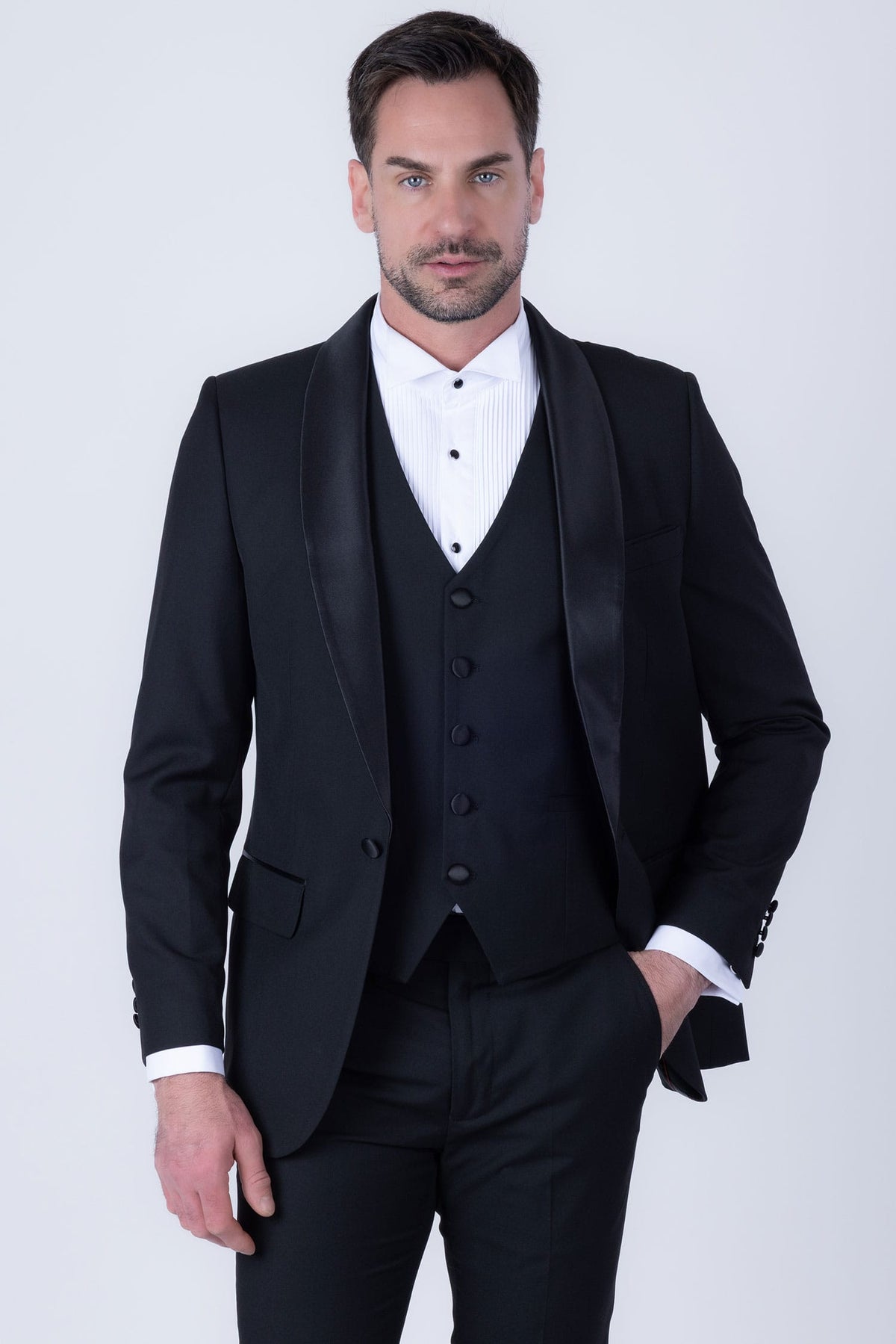 Barabas Men's Solid Color Contrasting Shawl Lapel Suit 6SU05 #Color_Black Beauty