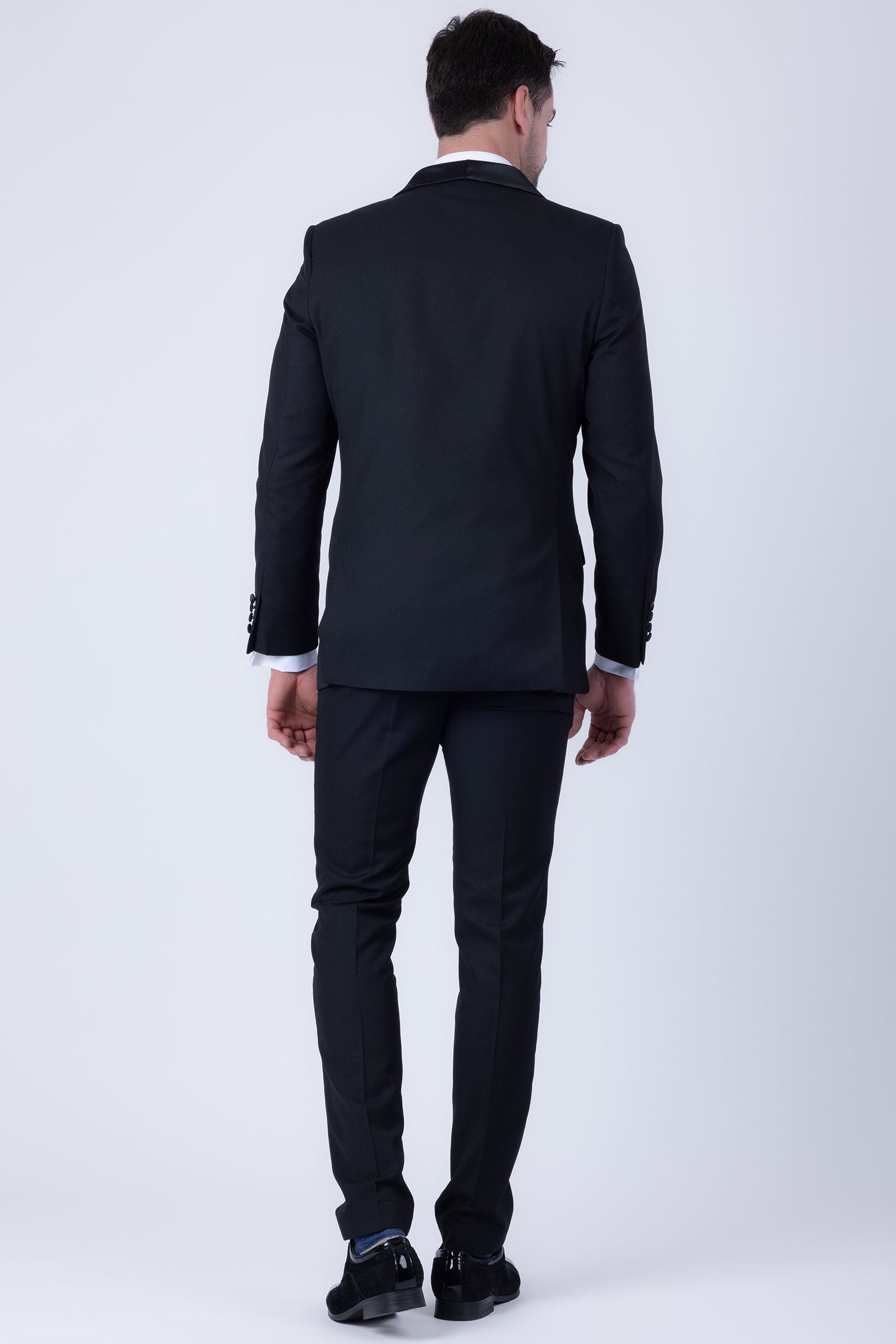 Barabas Men's Solid Color Contrasting Shawl Lapel Suit 6SU05 Black