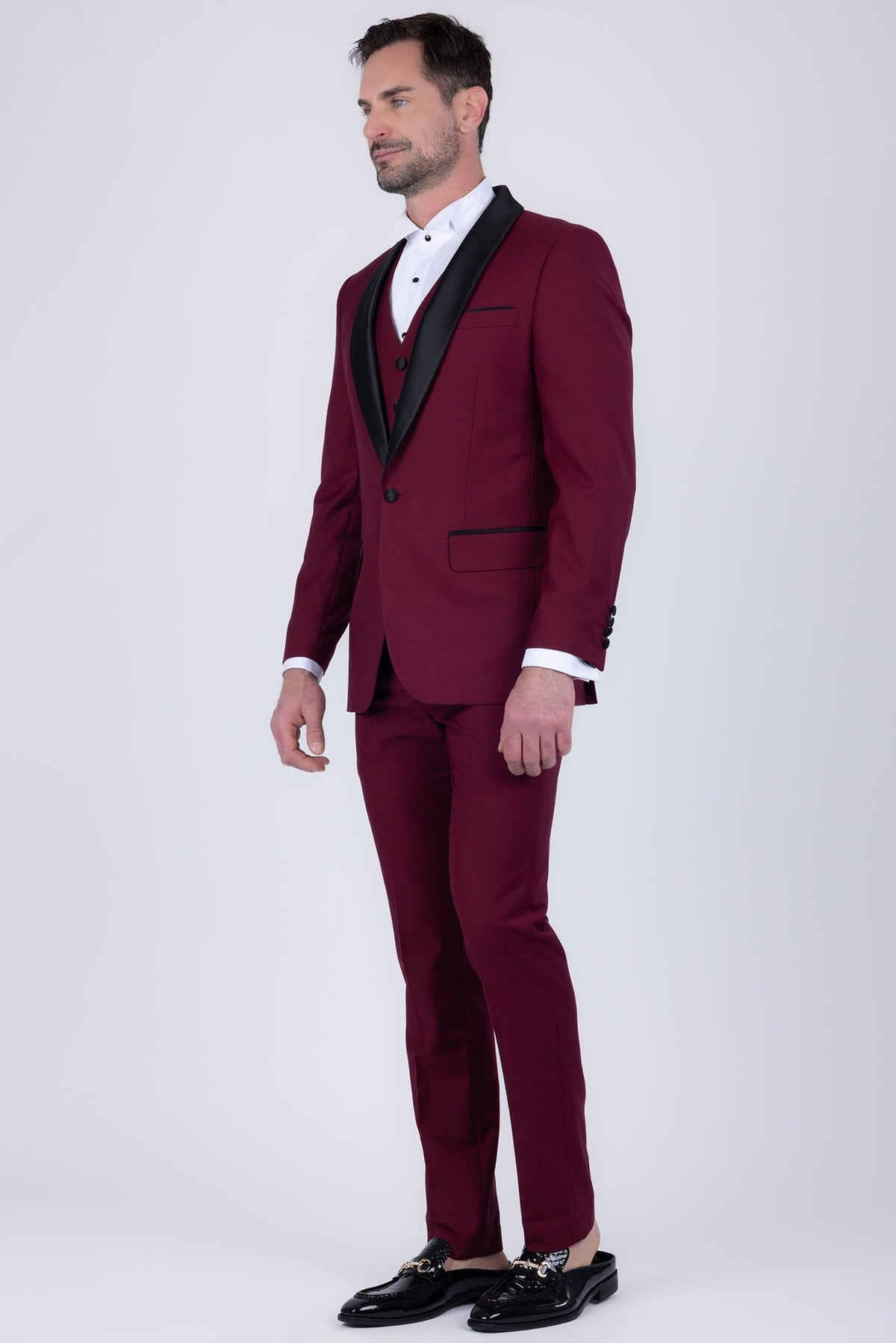 Barabas Men's Solid Color Contrasting Shawl Lapel Suit 6SU05 #Color_Burnt Russet Black