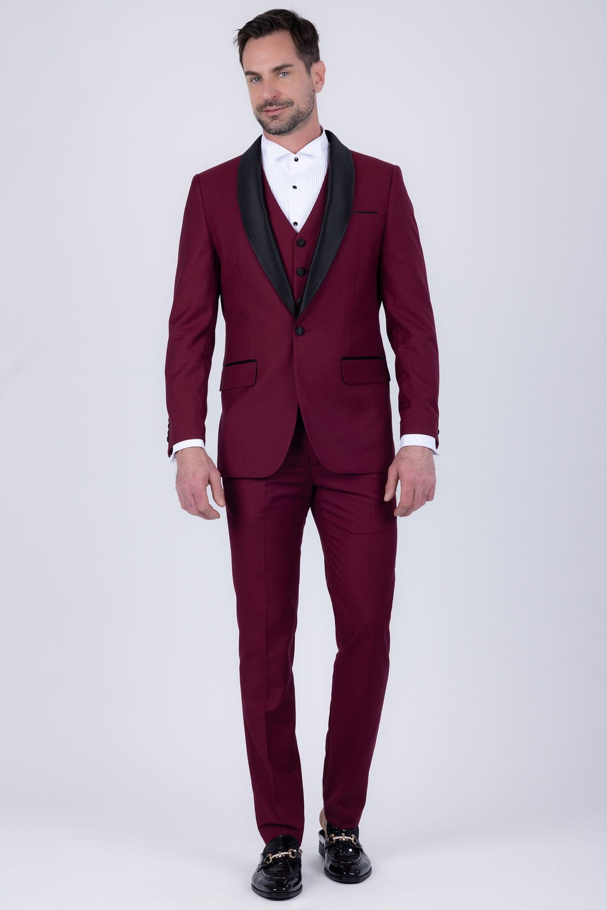 Barabas Men's Solid Color Contrasting Shawl Lapel Suit 6SU05 #Color_Burnt Russet Black