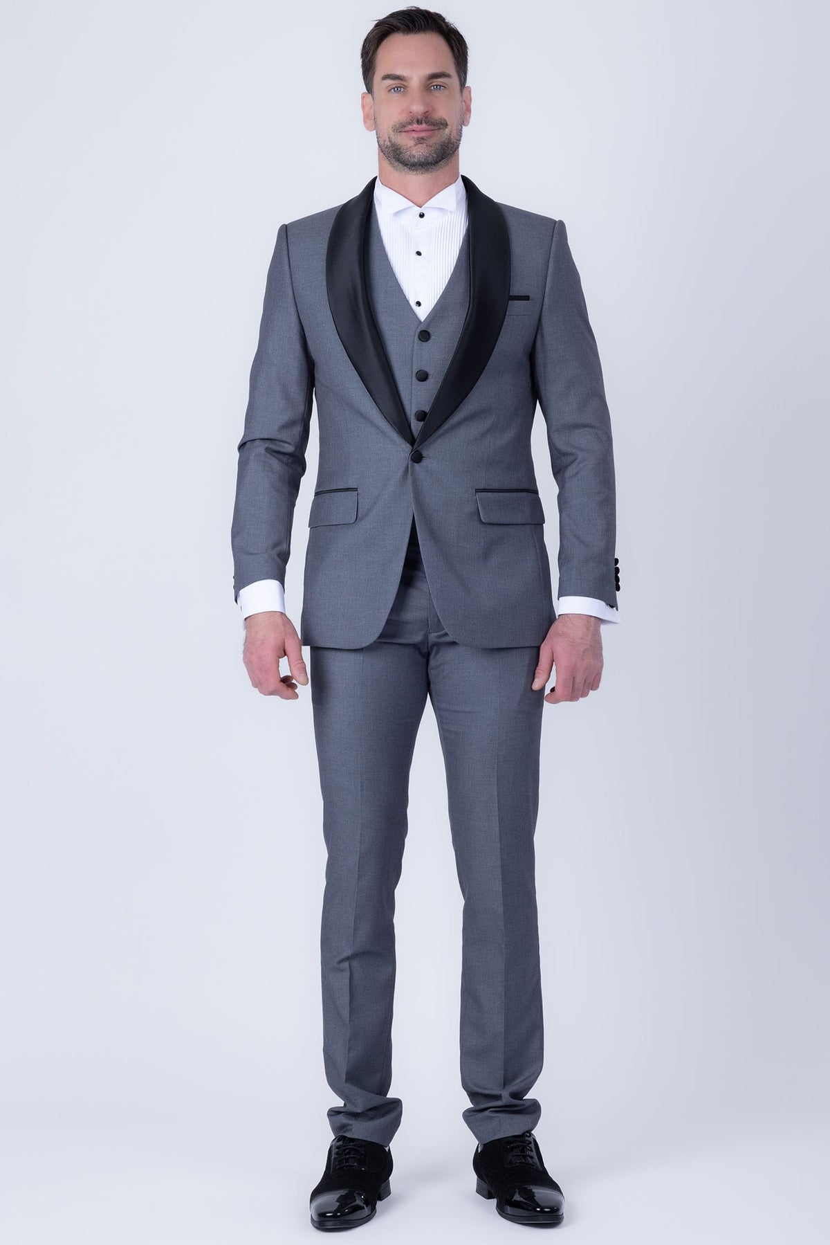 Barabas Men's Solid Color Contrasting Shawl Lapel Suit 6SU05 #Color_Charcoal Black