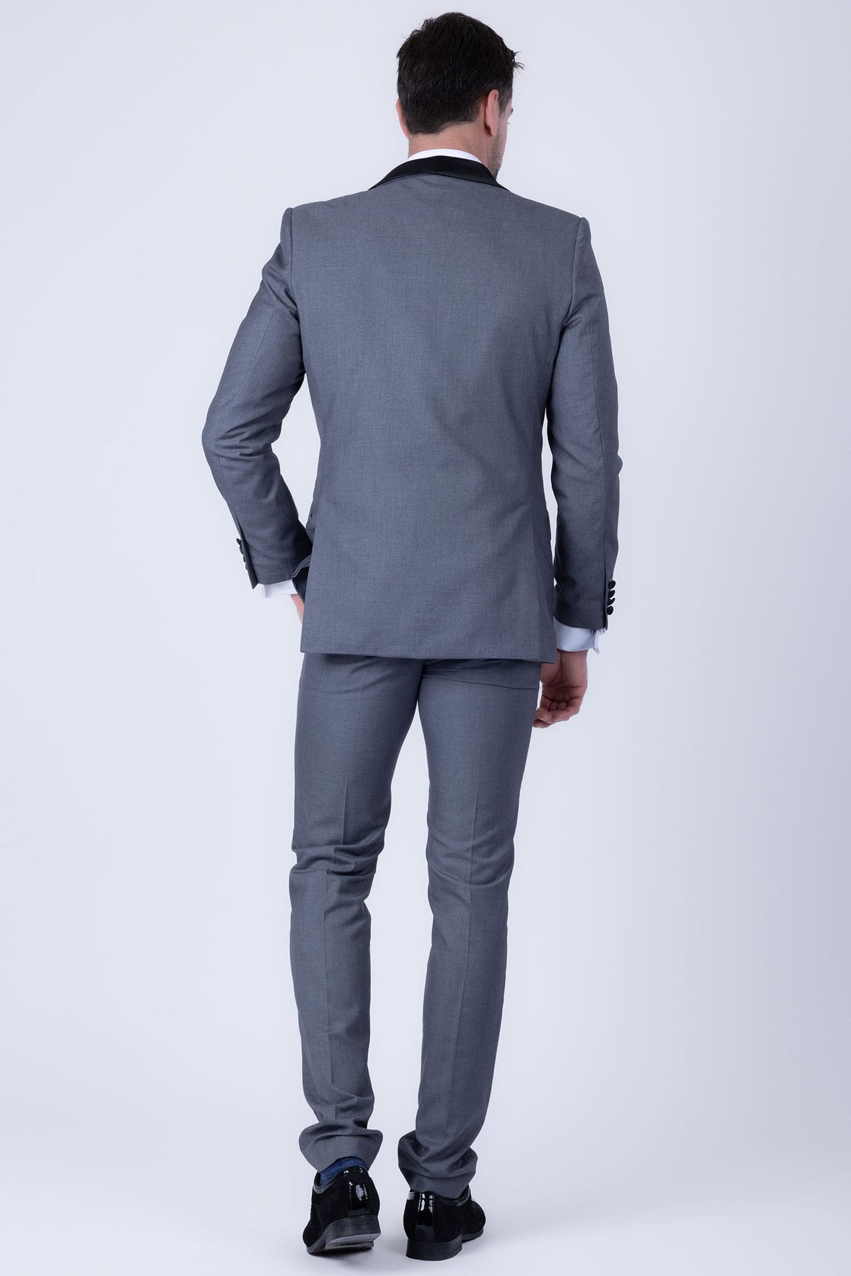 Barabas Men's Solid Color Contrasting Shawl Lapel Suit 6SU05 #Color_Charcoal Black