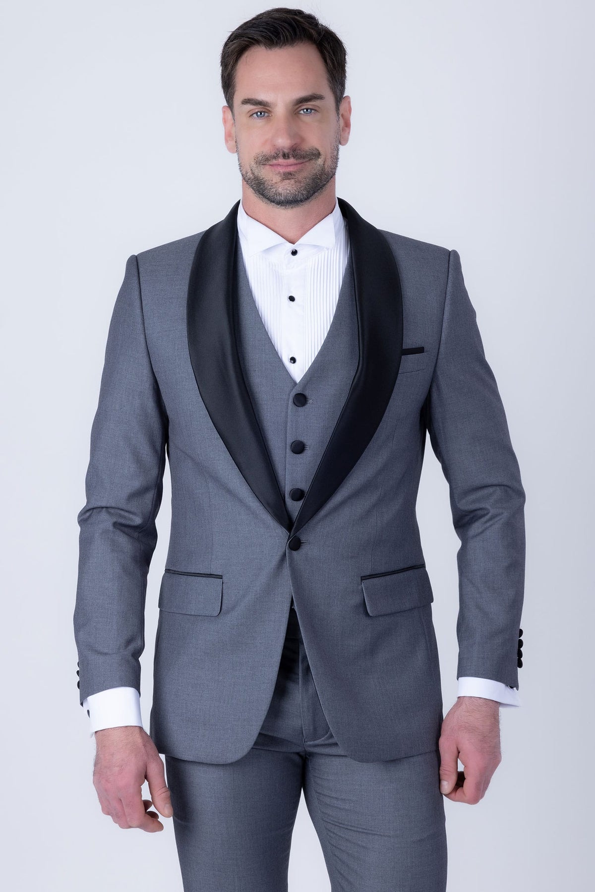 Barabas Men's Solid Color Contrasting Shawl Lapel Suit 6SU05 #Color_Charcoal Black