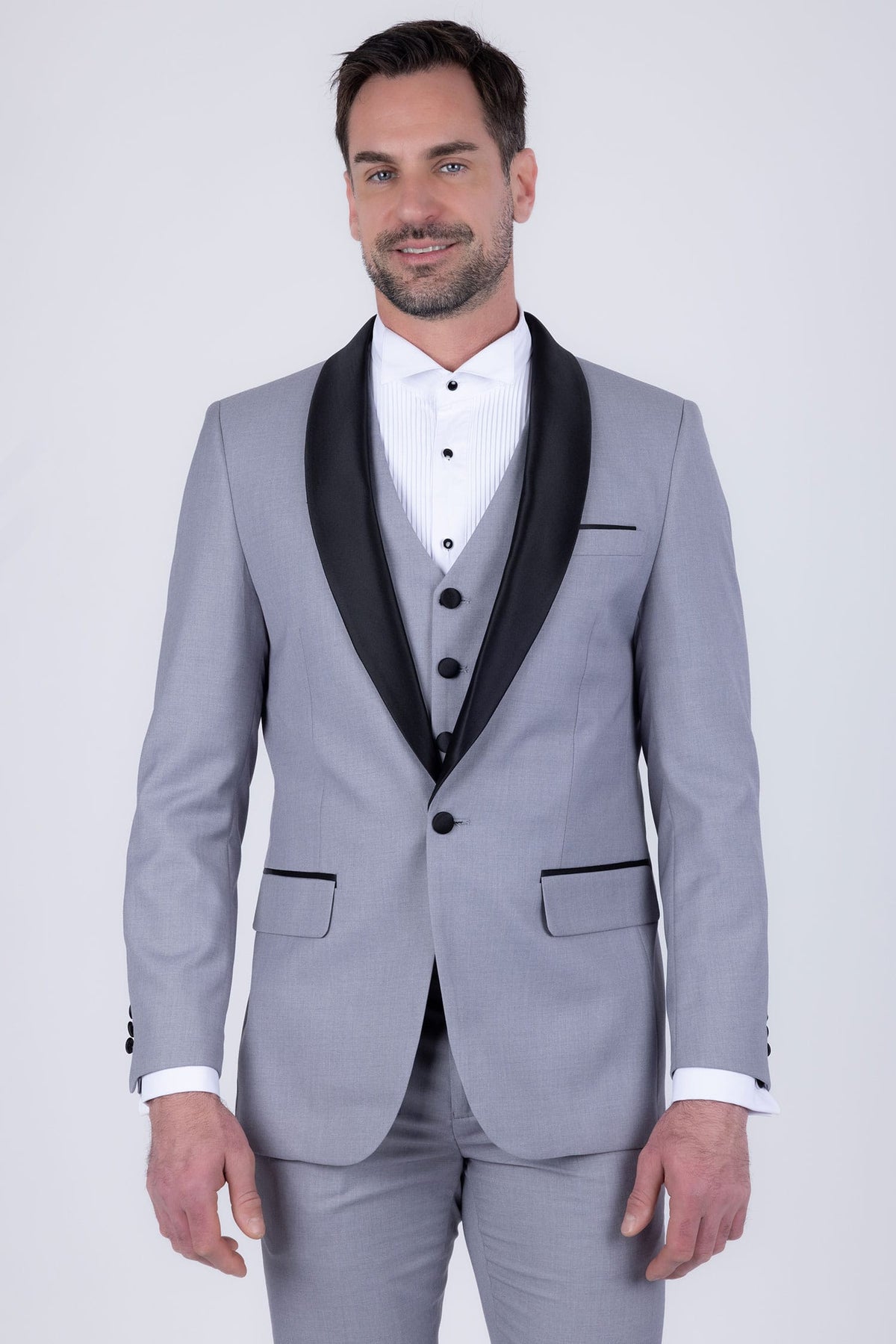 Barabas Men's Solid Color Contrasting Shawl Lapel Suit 6SU05 #Color_Harbor Mist Black