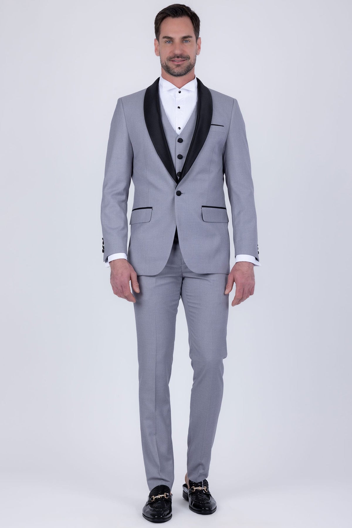 Barabas Men's Solid Color Contrasting Shawl Lapel Suit 6SU05 #Color_Harbor Mist Black