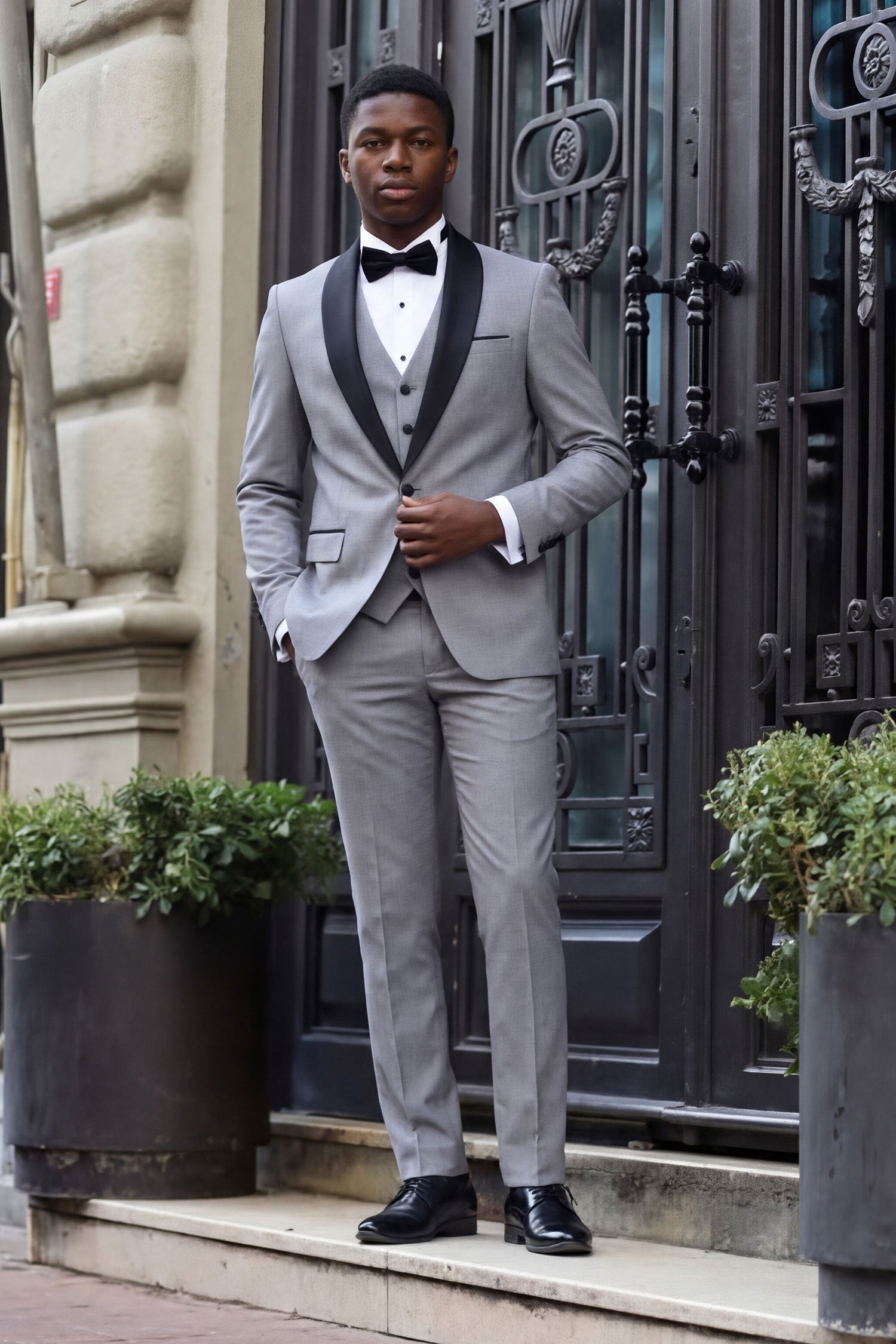 Barabas Men's Solid Color Contrasting Shawl Lapel Suit 6SU05 Grey