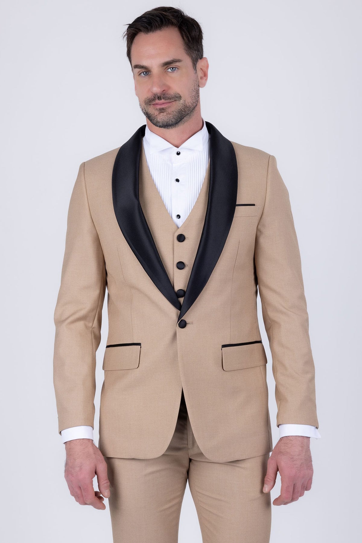 Barabas Men's Solid Color Contrasting Shawl Lapel Suit 6SU05 #Color_Iced Coffee Black