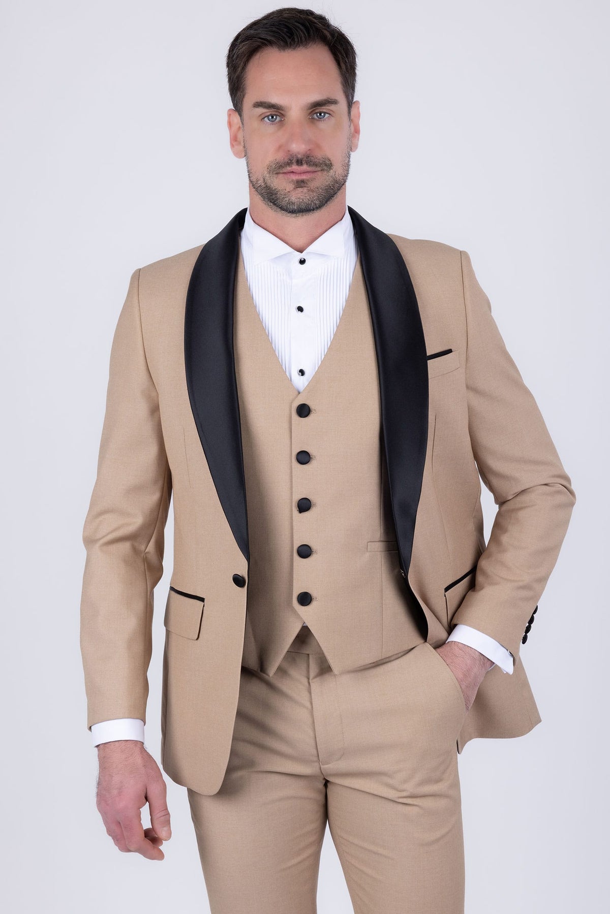 Barabas Men's Solid Color Contrasting Shawl Lapel Suit 6SU05 #Color_Iced Coffee Black