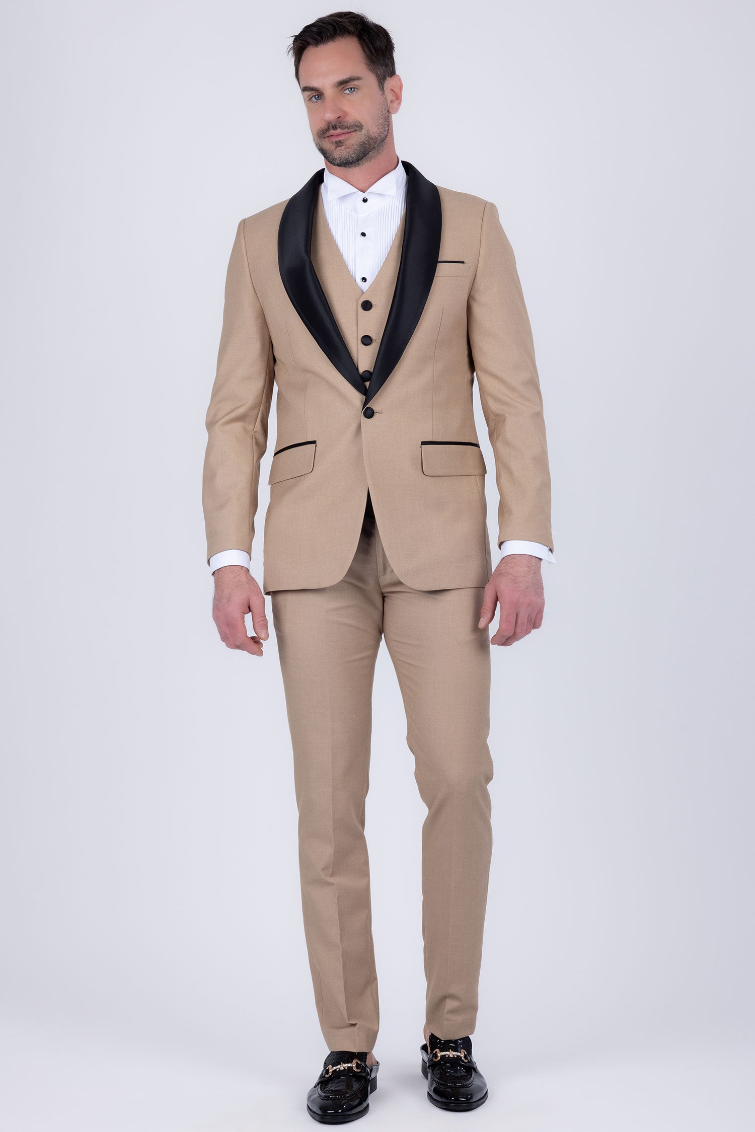 Barabas Men's Solid Color Contrasting Shawl Lapel Suit 6SU05 Coffee