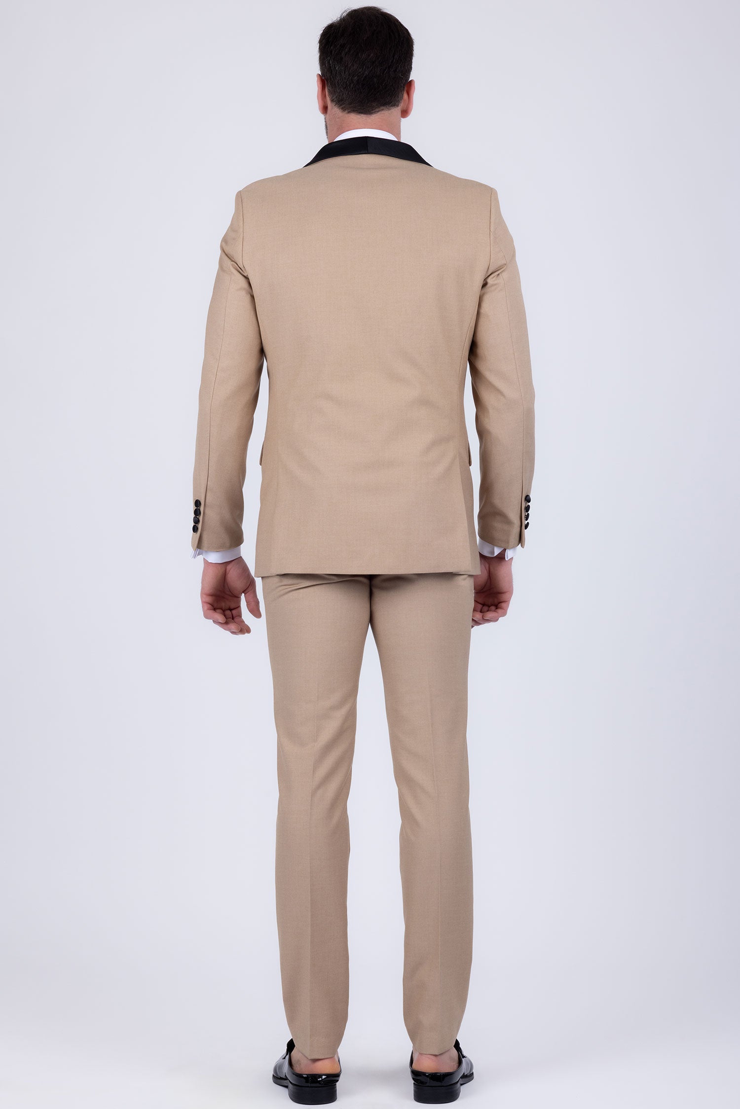 Barabas Men's Solid Color Contrasting Shawl Lapel Suit 6SU05 Coffee