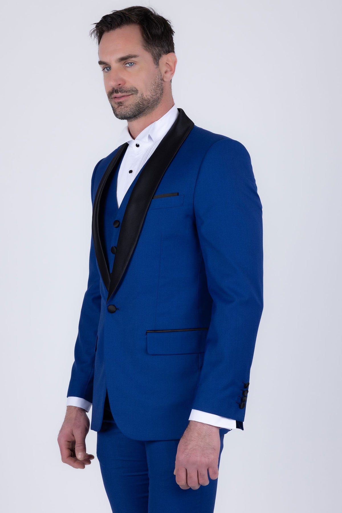 Barabas Men's Solid Color Contrasting Shawl Lapel Suit 6SU05 #Color_Mazarine Blue Black