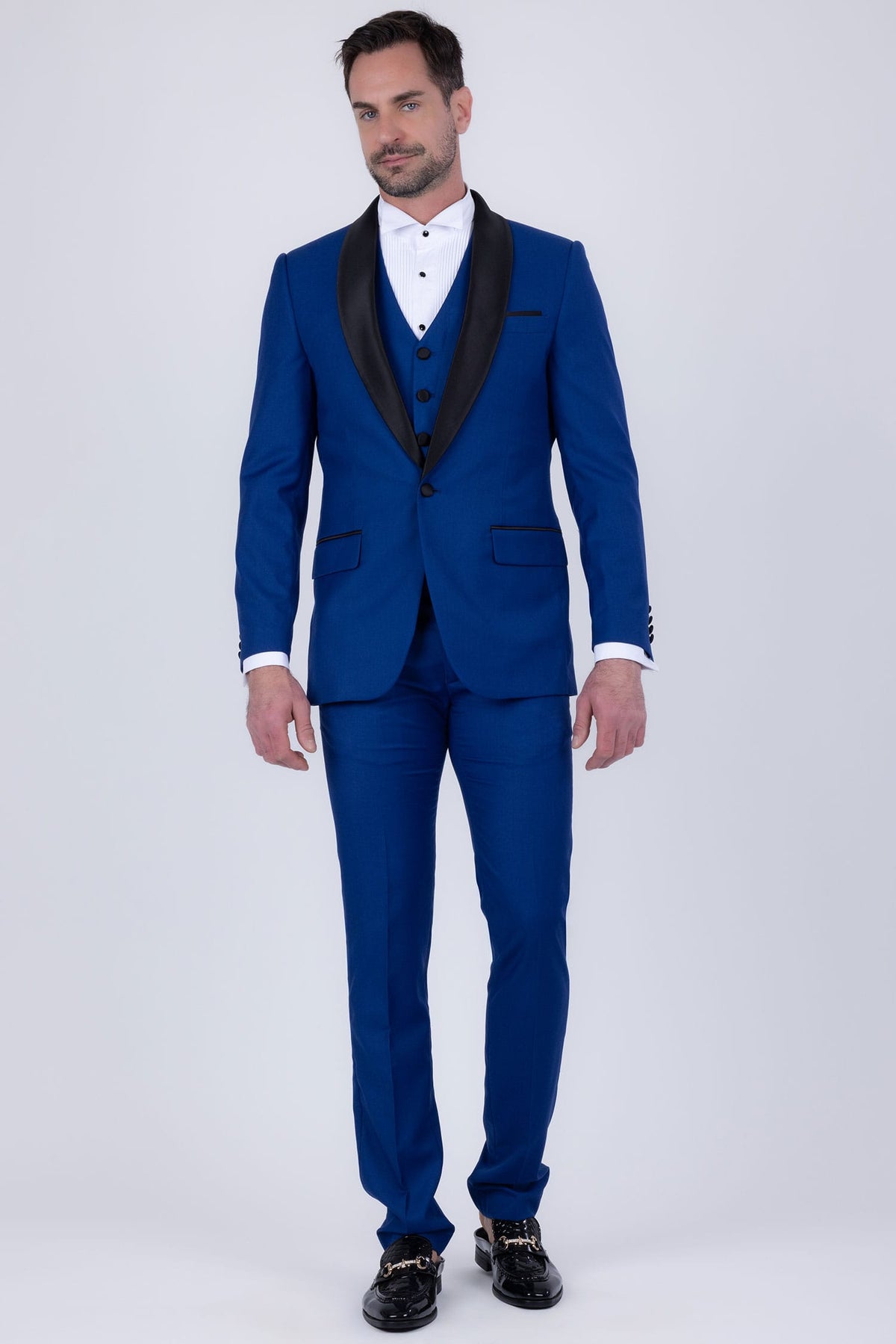 Barabas Men's Solid Color Contrasting Shawl Lapel Suit 6SU05 #Color_Mazarine Blue Black