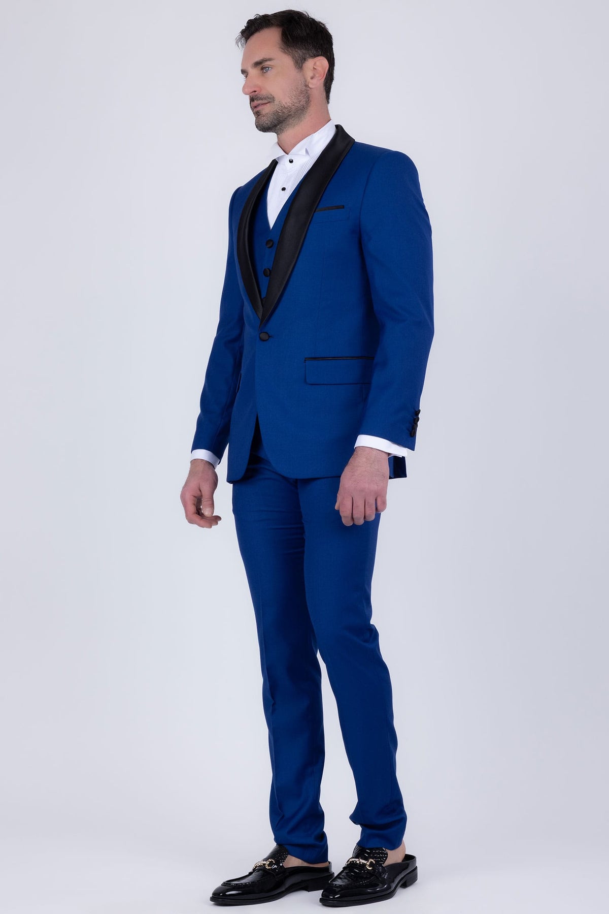 Barabas Men's Solid Color Contrasting Shawl Lapel Suit 6SU05 #Color_Mazarine Blue Black