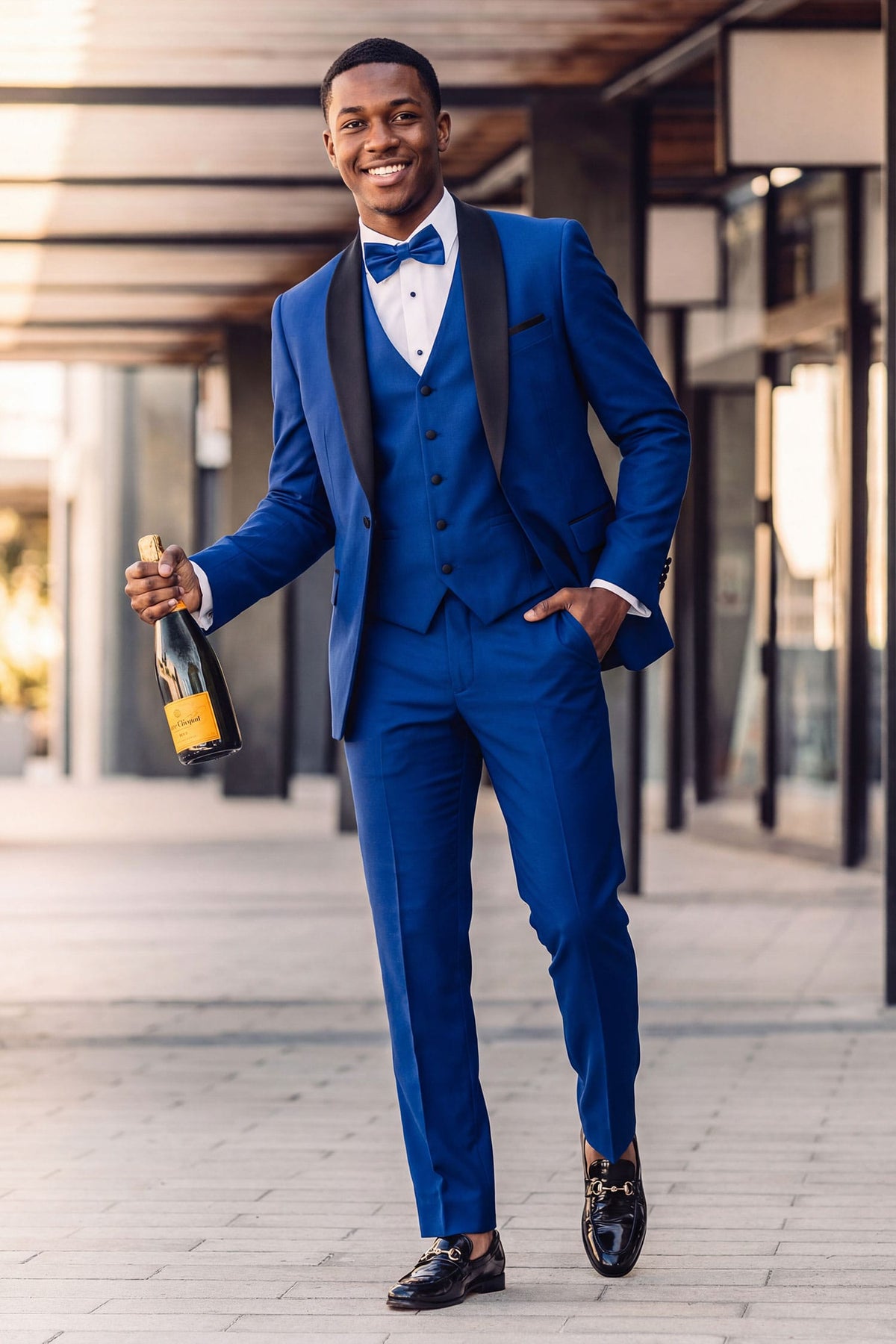 Barabas Men's Solid Color Contrasting Shawl Lapel Suit 6SU05 #Color_Mazarine Blue Black