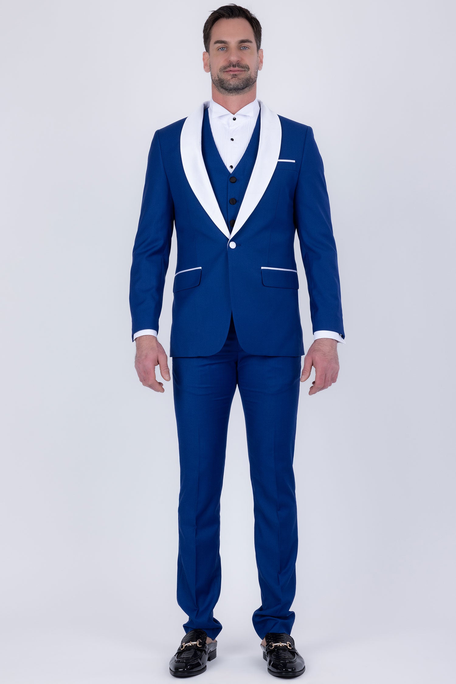 Barabas Men's Solid Color Contrasting Shawl Lapel Suit 6SU05 Blue