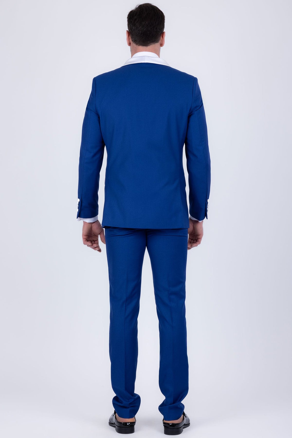Barabas Men's Solid Color Contrasting Shawl Lapel Suit 6SU05 #Color_Mazarine Blue Snow White