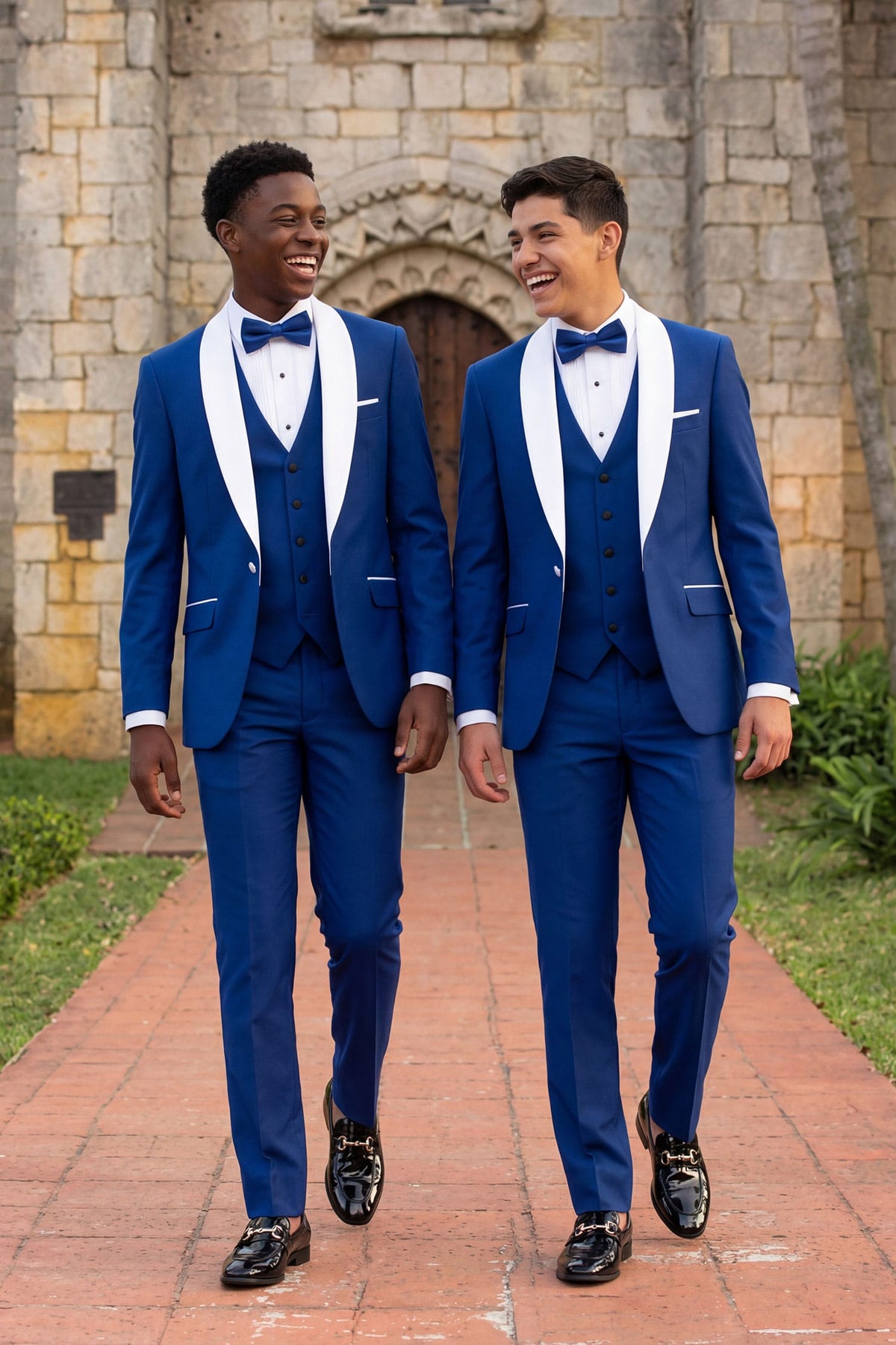 Barabas Men's Solid Color Contrasting Shawl Lapel Suit 6SU05 #Color_Mazarine Blue Snow White