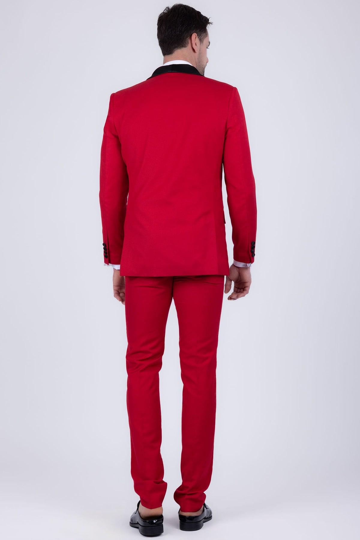 Barabas Men's Solid Color Contrasting Shawl Lapel Suit 6SU05 #Color_Poppy Red Black