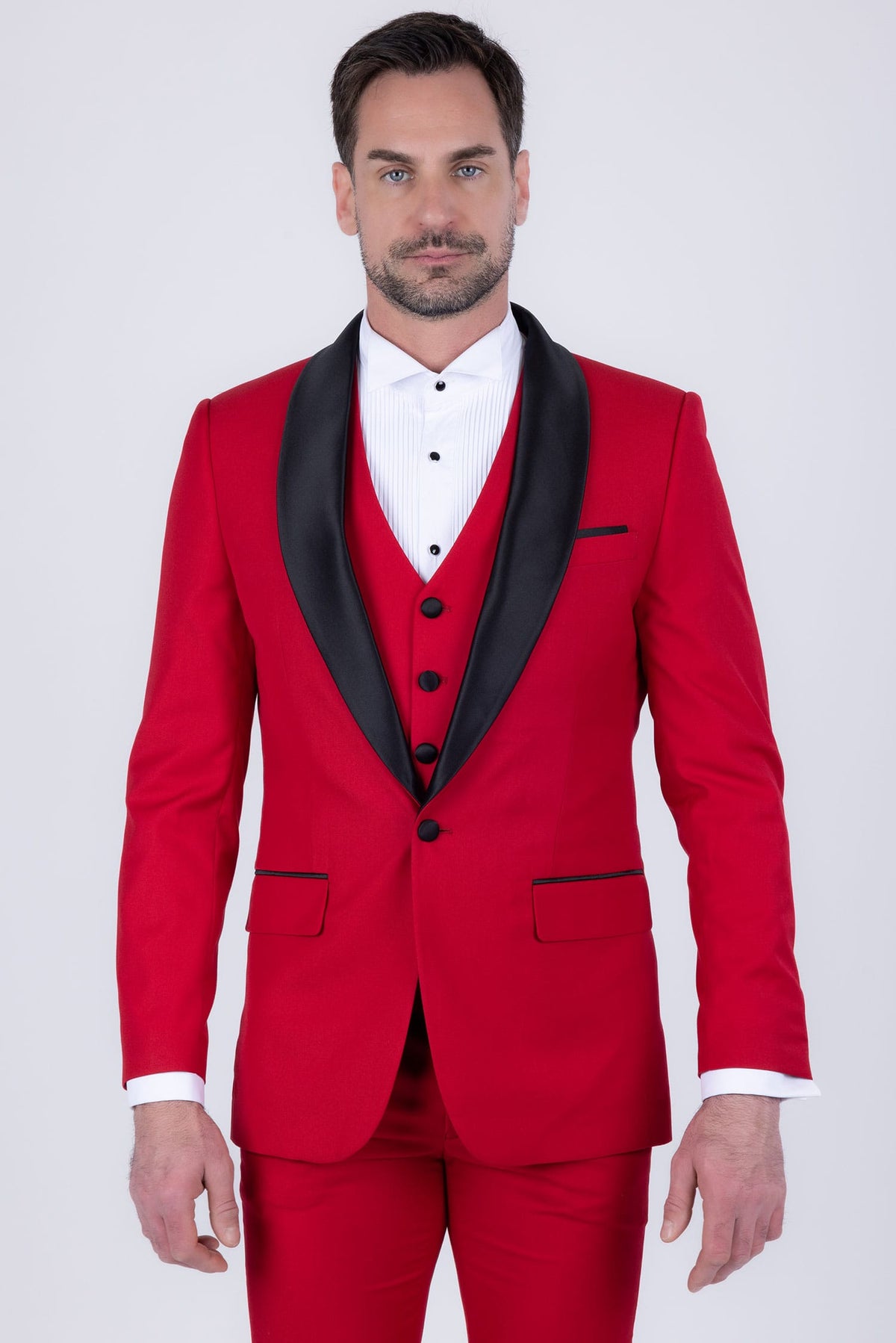 Barabas Men's Solid Color Contrasting Shawl Lapel Suit 6SU05 #Color_Poppy Red Black