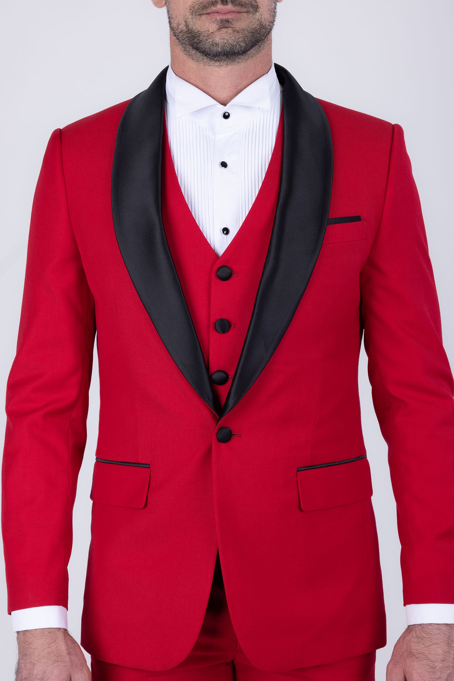 Barabas Men's Solid Color Contrasting Shawl Lapel Suit 6SU05 Red