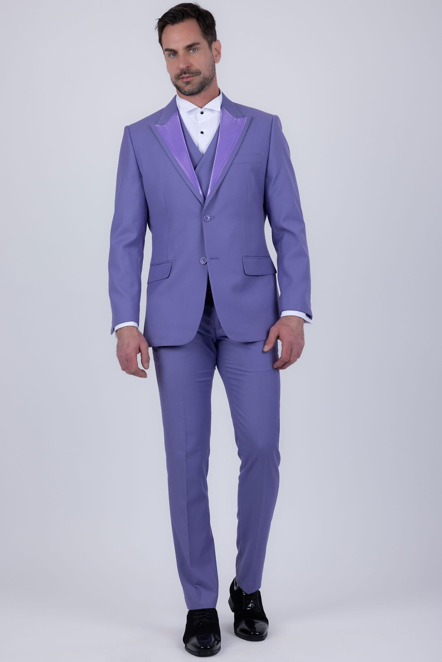 Barabas Men's Solid Color Tailored Matte Peak Shiny Lapel Suit 6SU06 Lavender
