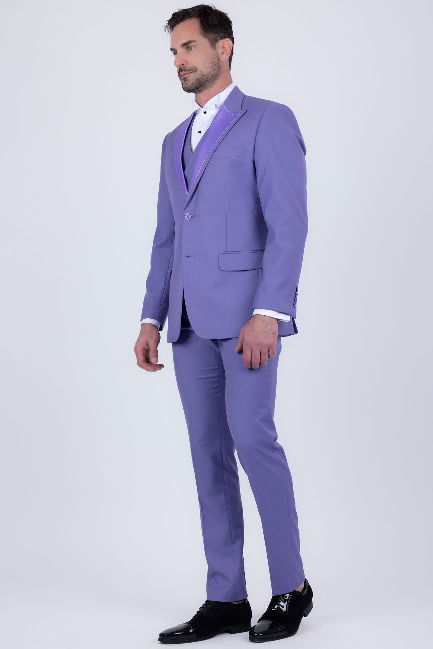 Barabas Men's Solid Color Tailored Matte Peak Shiny Lapel Suit 6SU06 Baby Blue