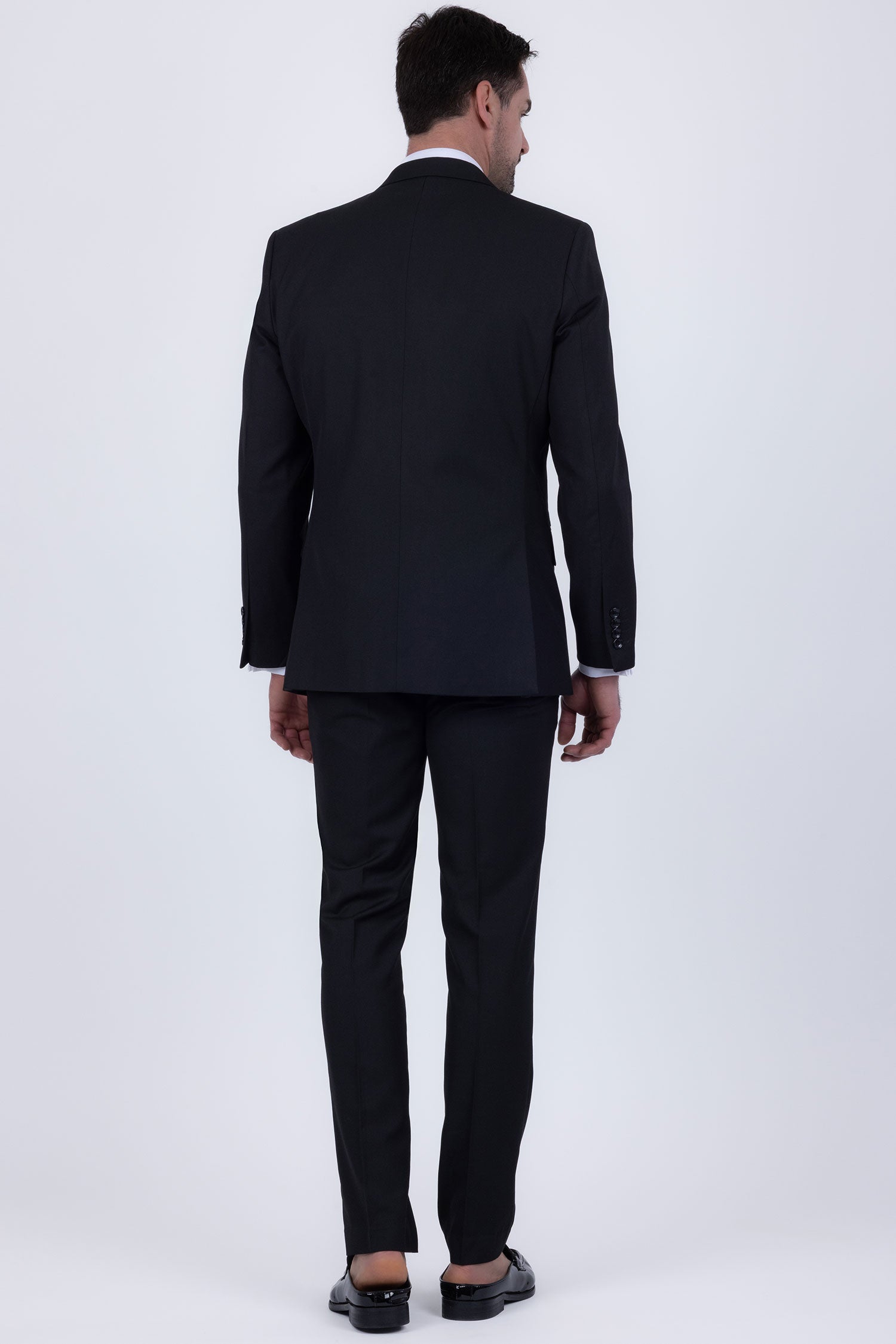 Barabas Men's Solid Color Tailored Matte Peak Shiny Lapel Suit 6SU06 Black