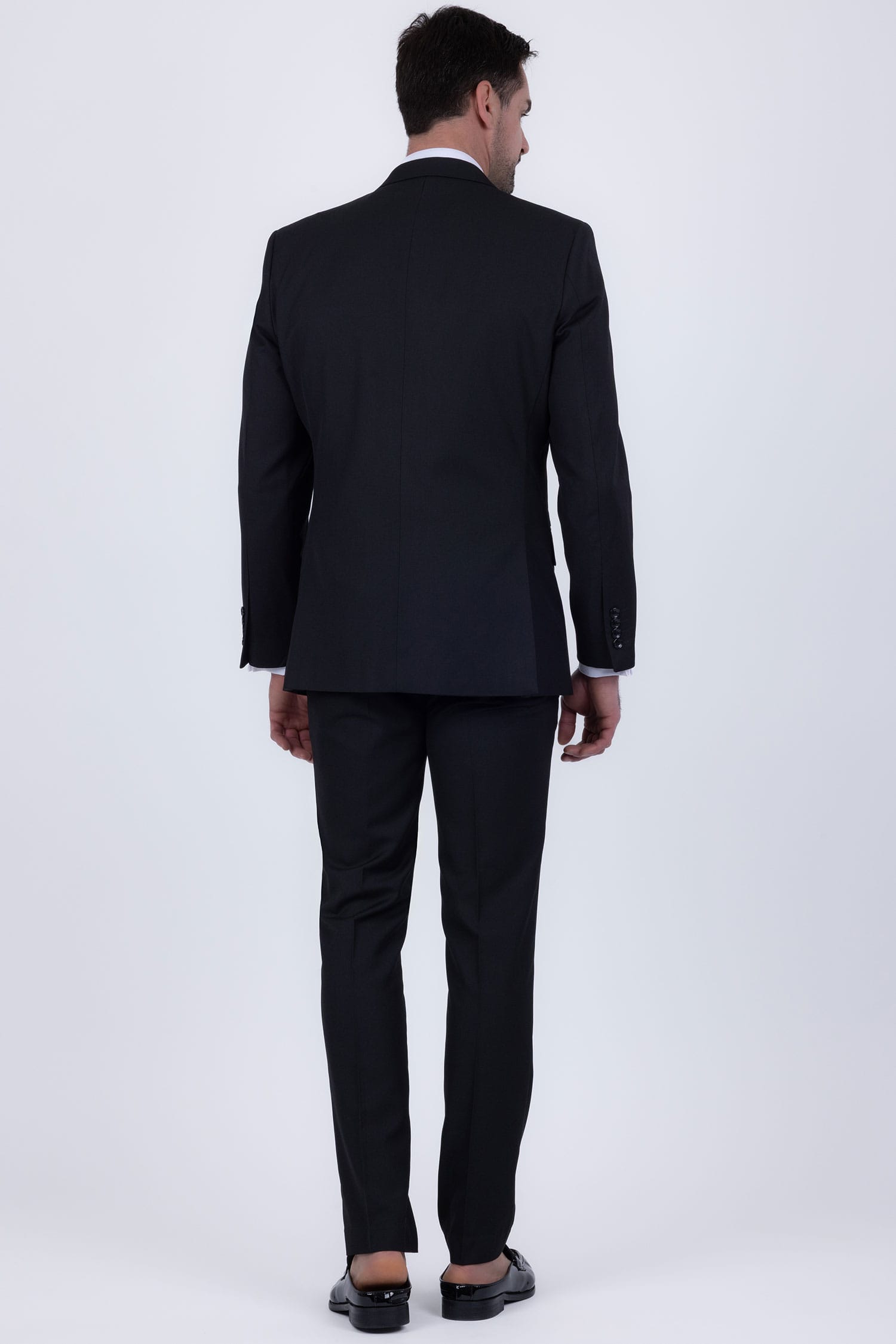 Barabas Men's Solid Color Tailored Matte Peak Shiny Lapel Suit 6SU06 Black