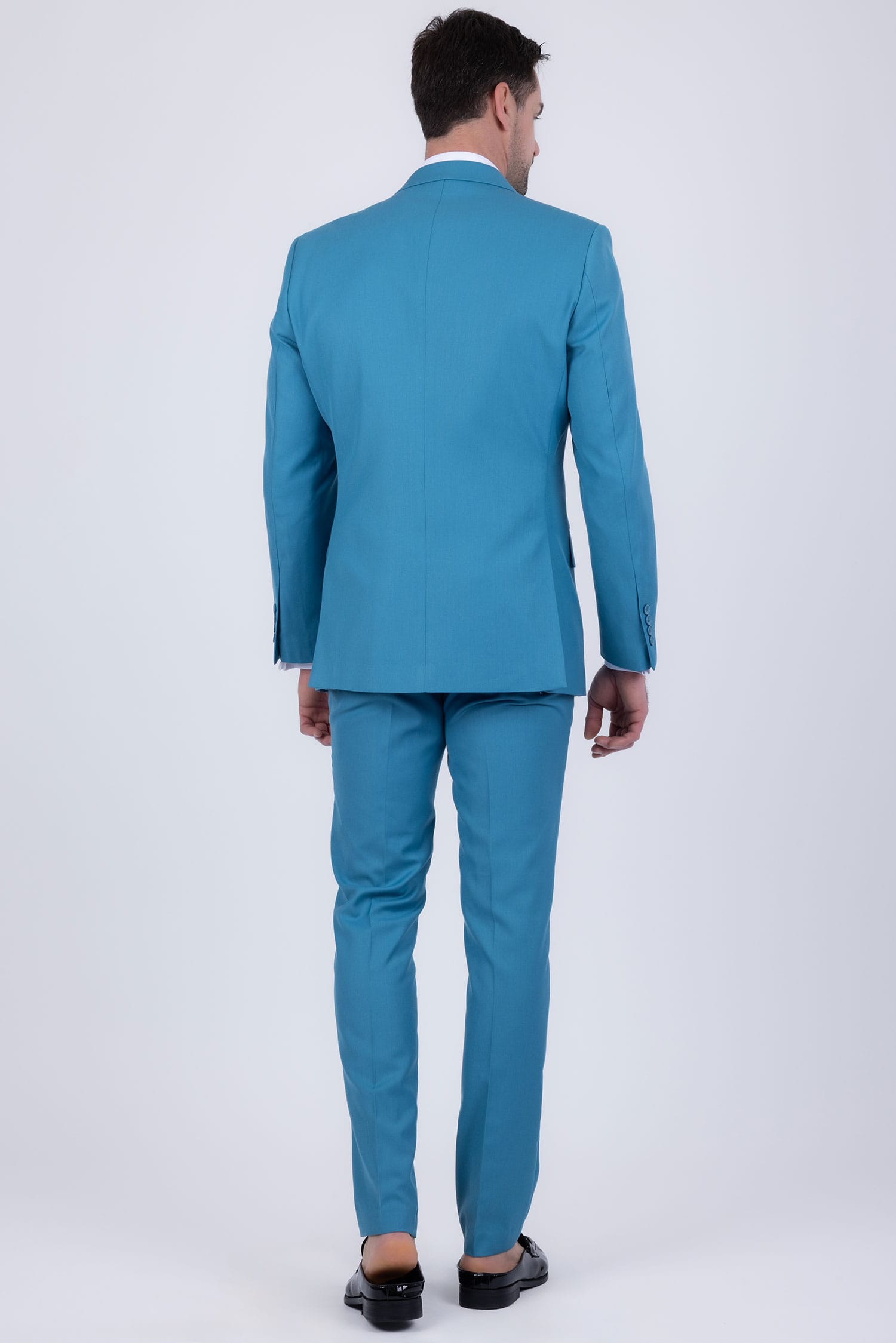 Barabas Men's Solid Color Tailored Matte Peak Shiny Lapel Suit 6SU06 Blue