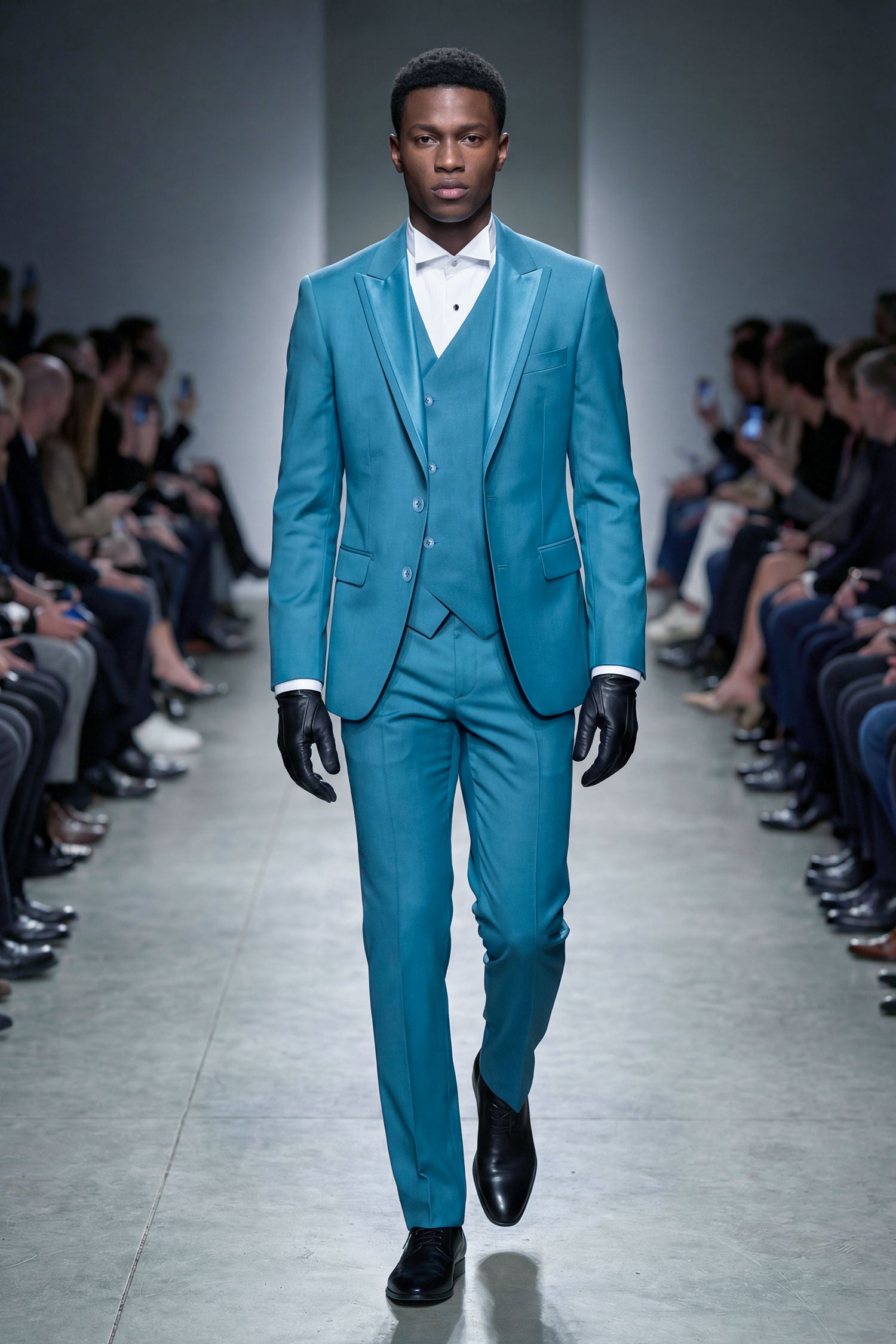 Barabas Men's Solid Color Tailored Matte Peak Shiny Lapel Suit 6SU06 Blue Coral