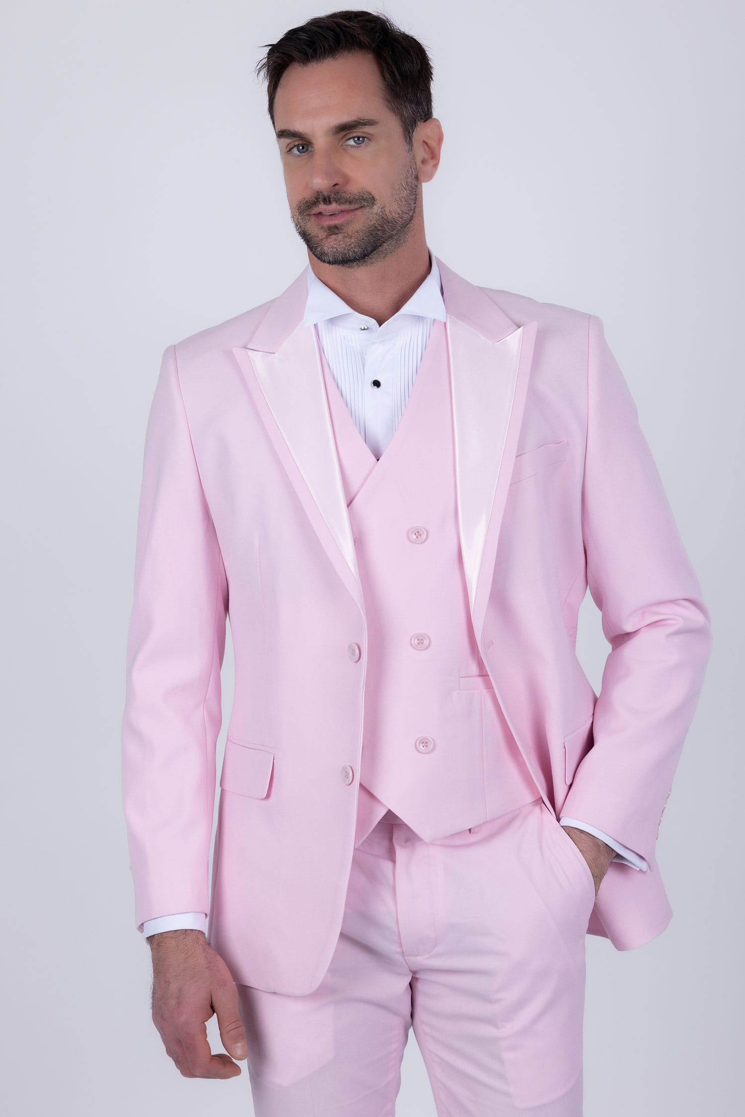 Barabas Men's Solid Color Tailored Matte Peak Shiny Lapel Suit 6SU06 Pink
