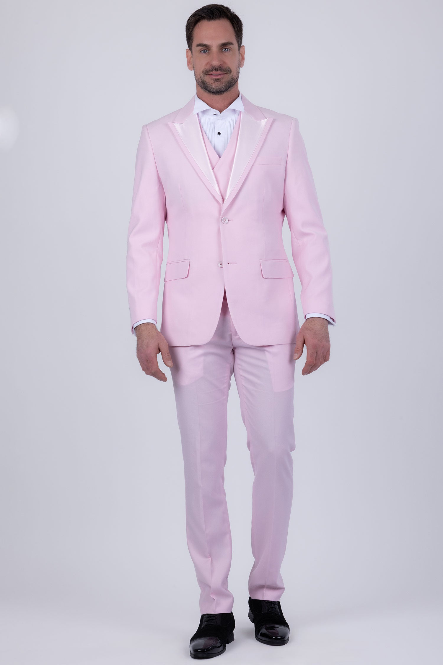 Barabas Men's Solid Color Tailored Matte Peak Shiny Lapel Suit 6SU06 Rose