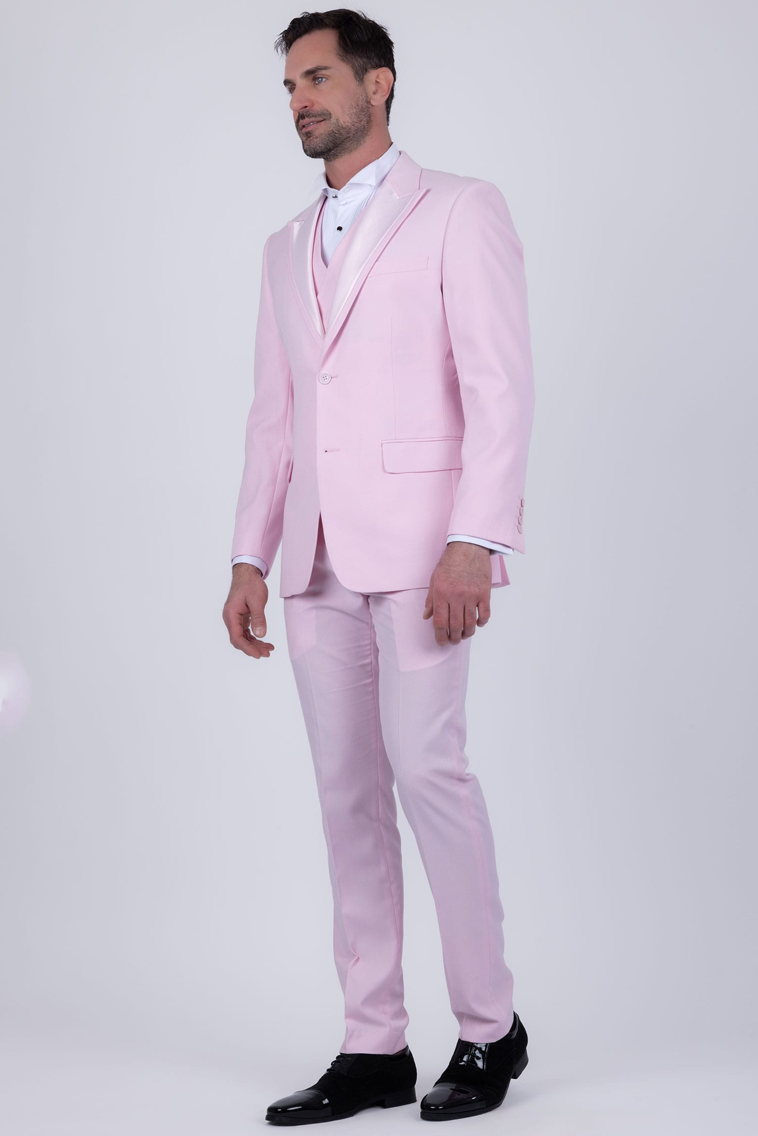 Barabas Men's Solid Color Tailored Matte Peak Shiny Lapel Suit 6SU06 Pink