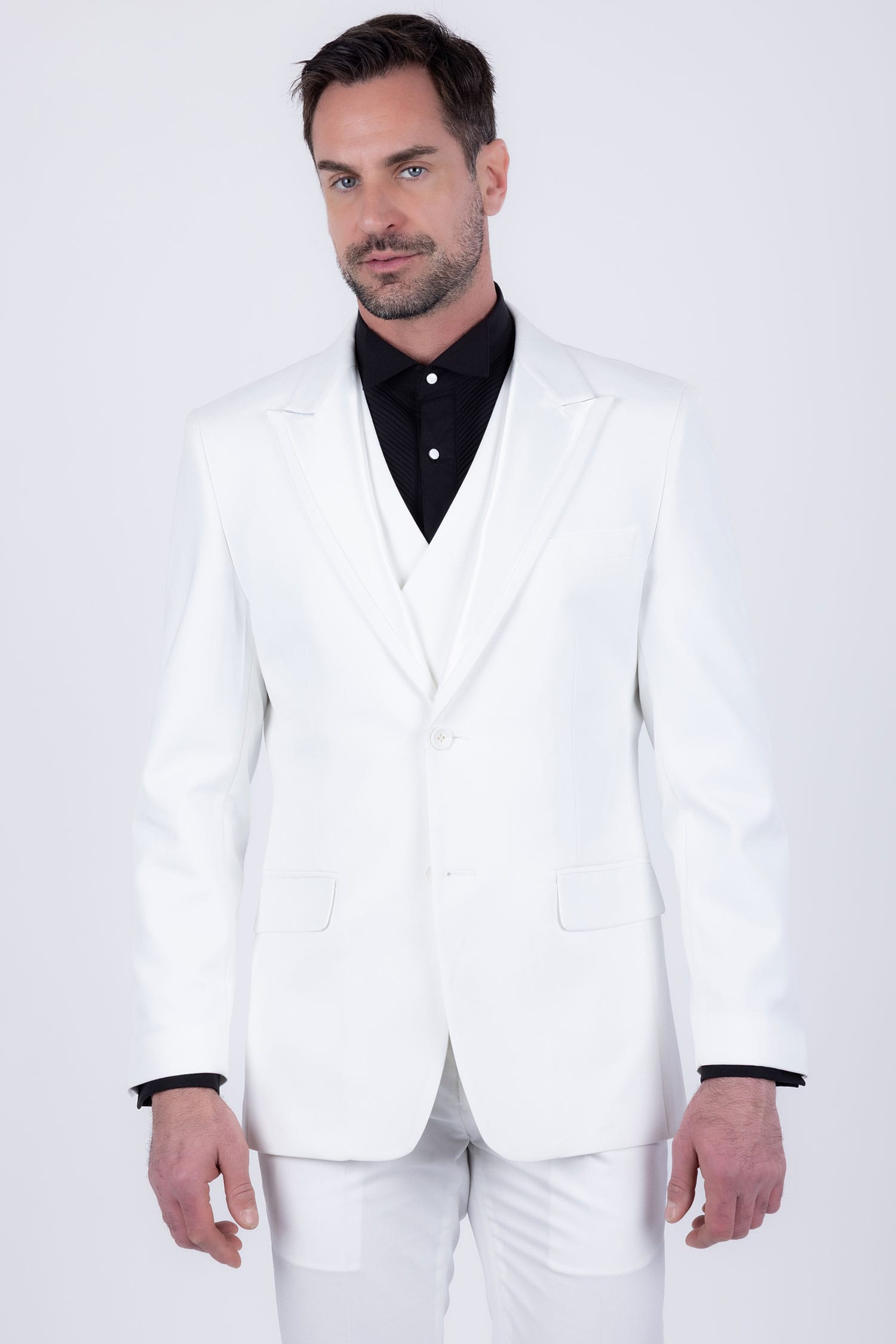 Barabas Men's Solid Color Tailored Matte Peak Shiny Lapel Suit 6SU06 Bright White