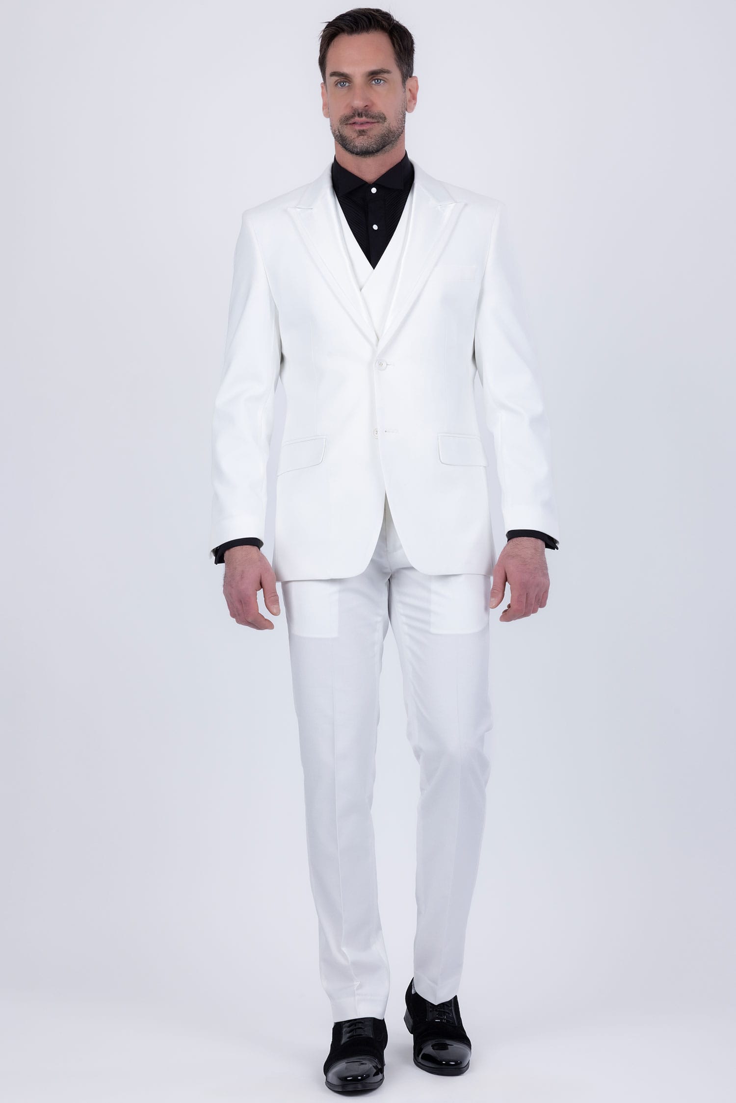 Barabas Men's Solid Color Tailored Matte Peak Shiny Lapel Suit 6SU06 White