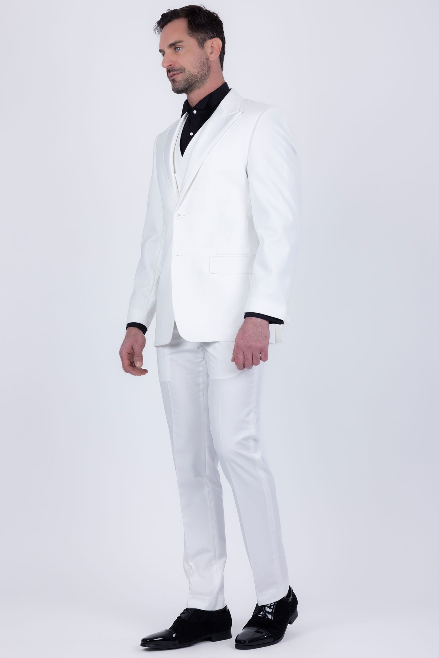 Barabas Men's Solid Color Tailored Matte Peak Shiny Lapel Suit 6SU06 Bright White